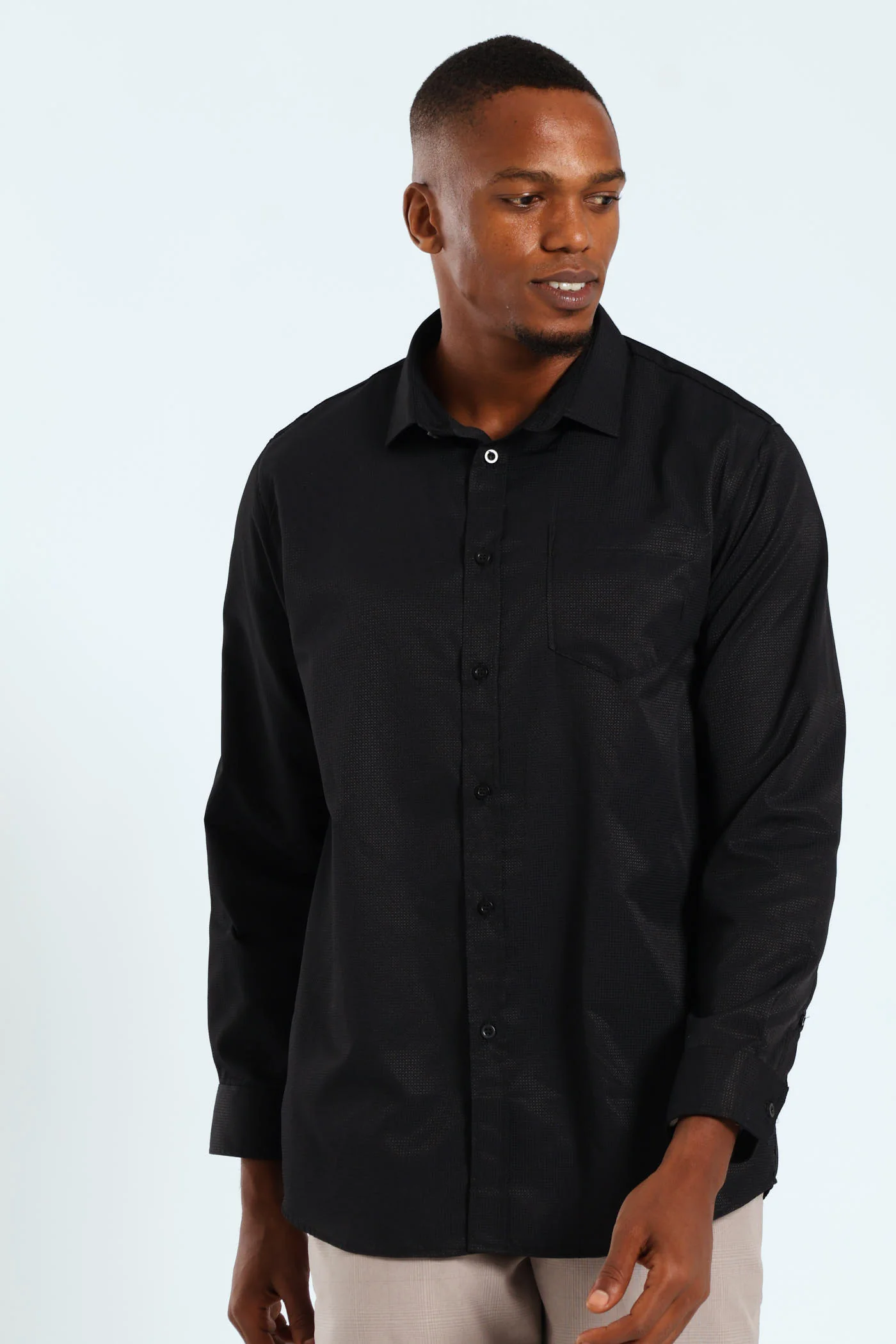 Slim Textured Long Sleeve Shirt - Black - Image 9