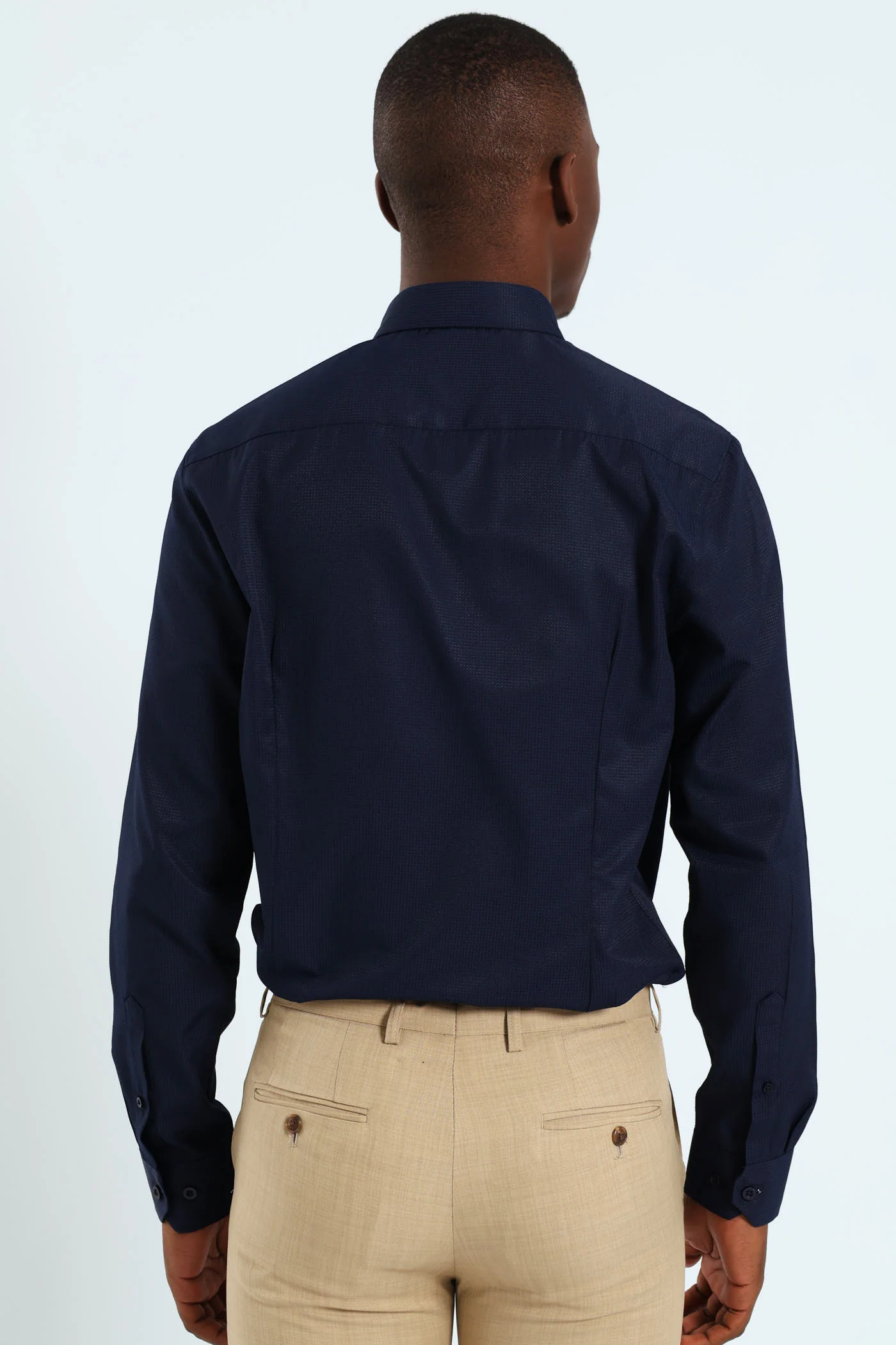 Slim Textured Long Sleeve Shirt - Navy - Image 3