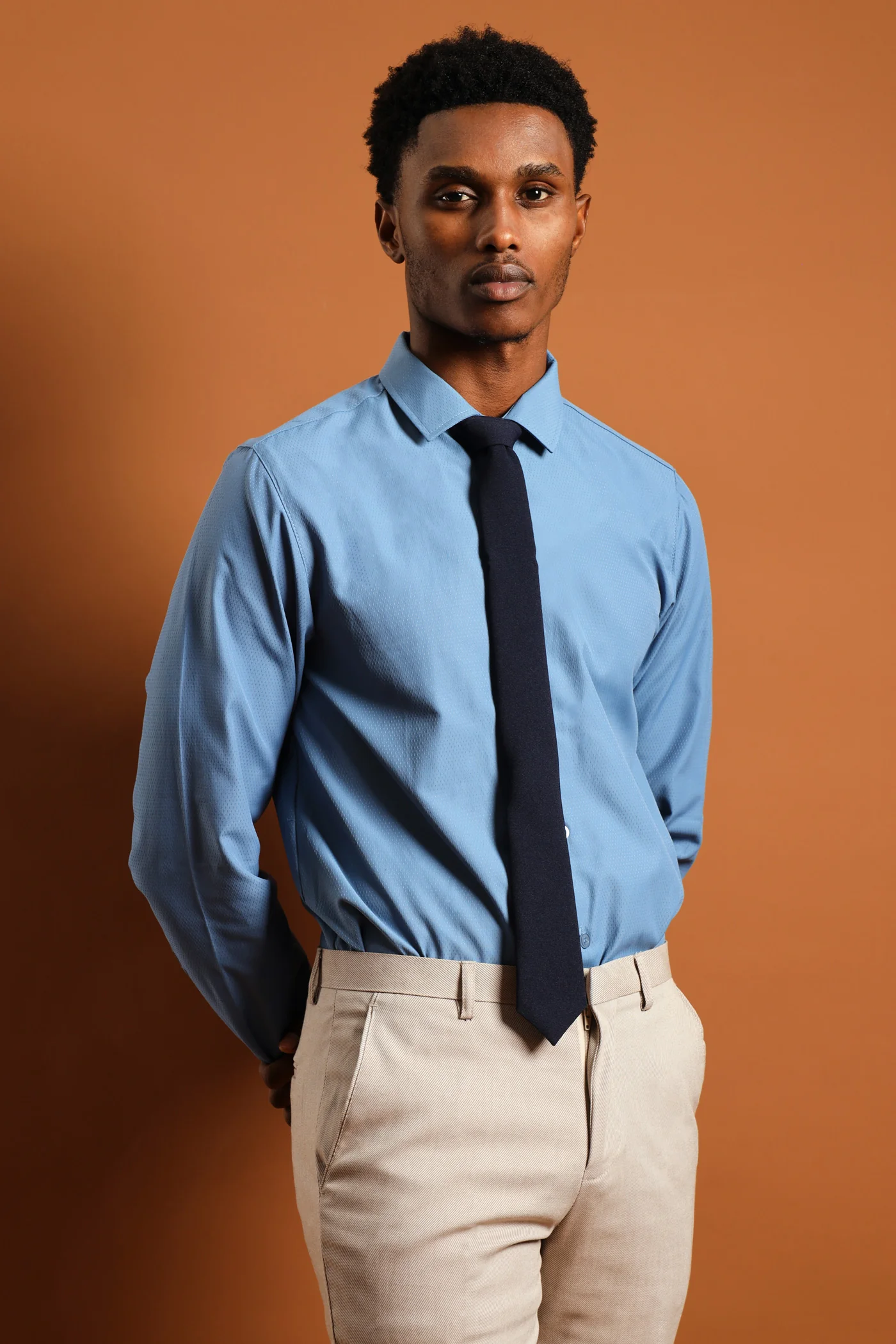 Slim Textured Long Sleeve Shirt - Smokey Blue - Image 2