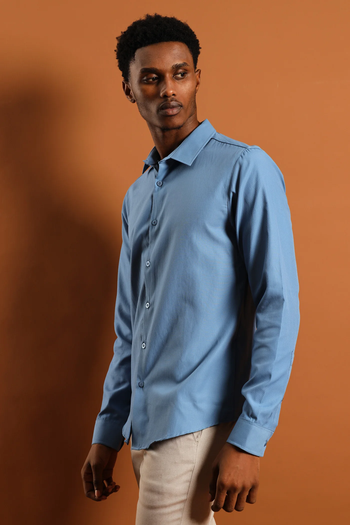 Slim Textured Long Sleeve Shirt - Smokey Blue - Image 4