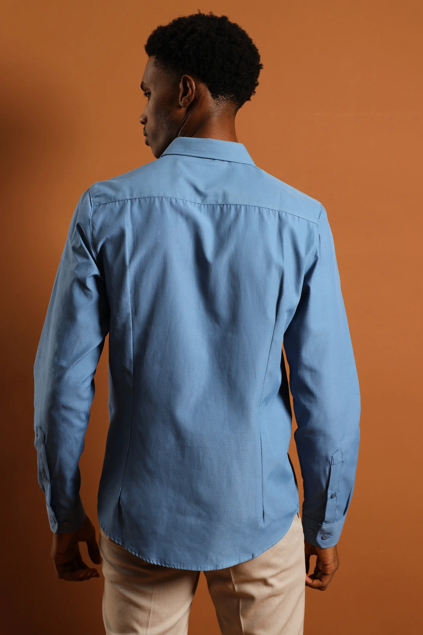 Slim Textured Long Sleeve Shirt - Smokey Blue - Image 5