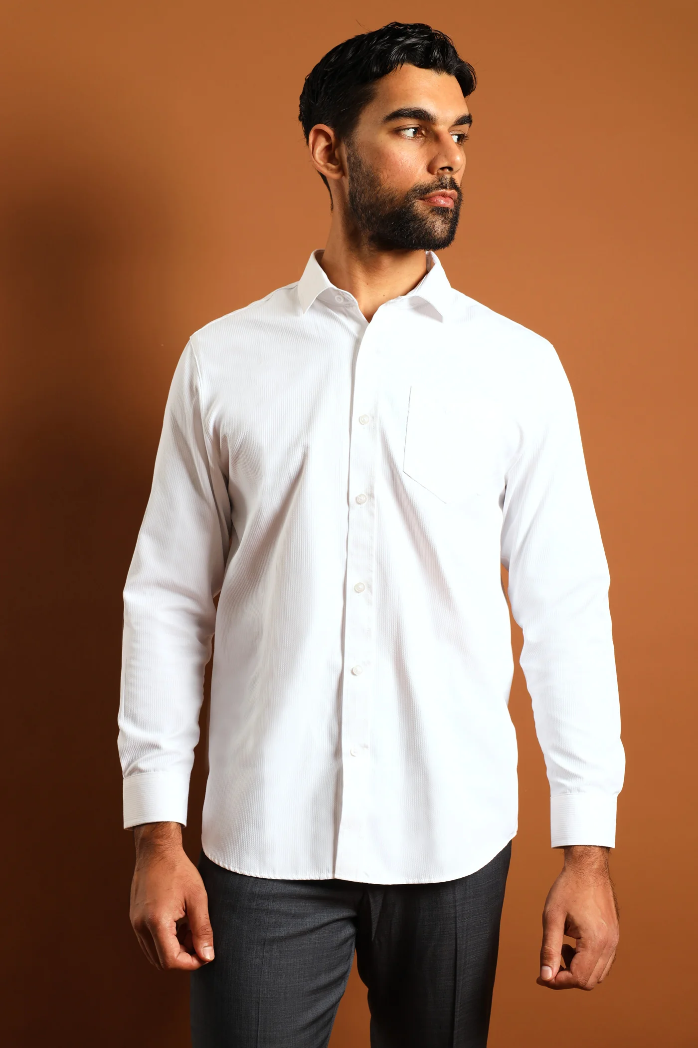 Slim Textured Long Sleeve Shirt - White - Image 2