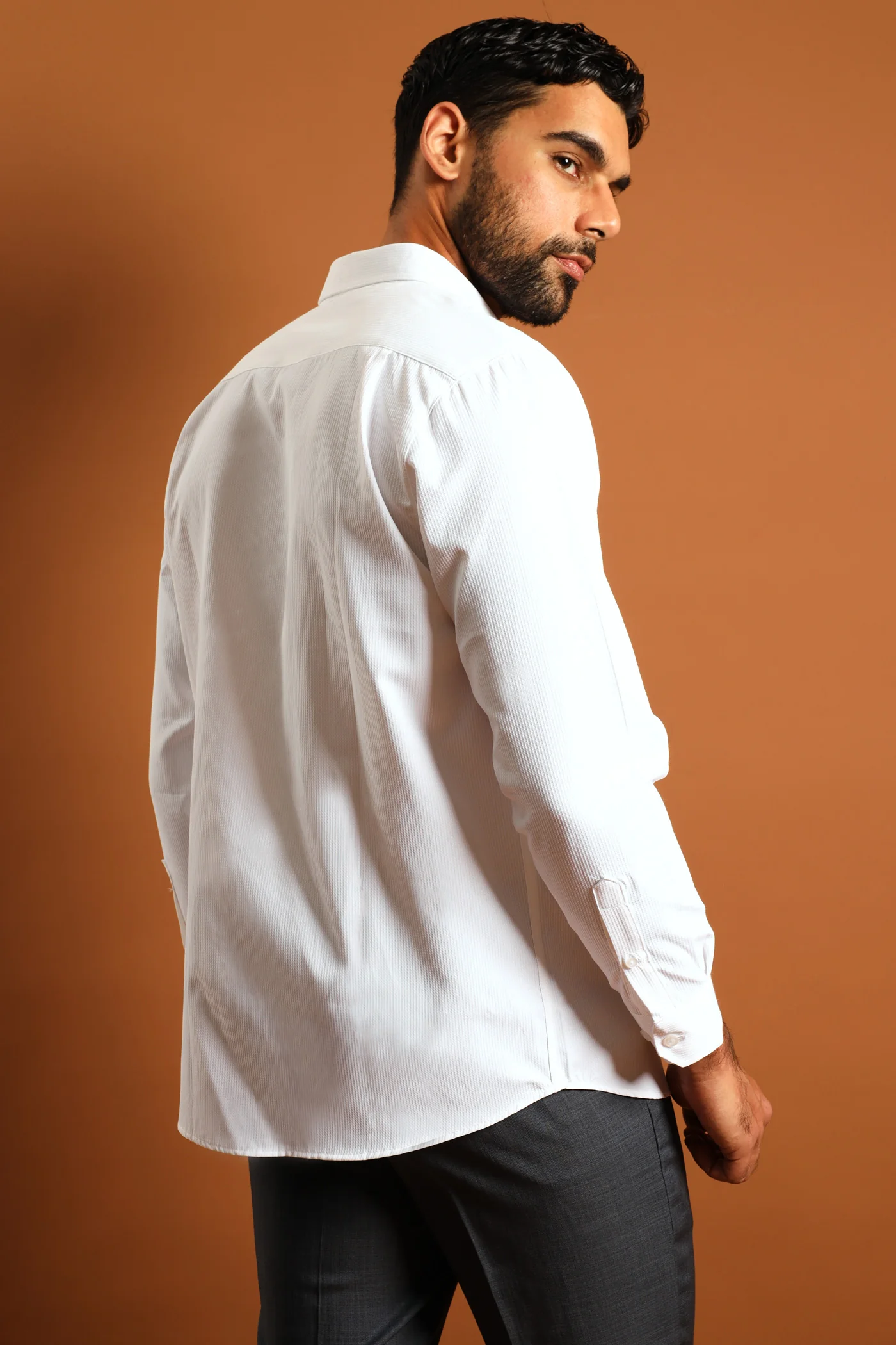 Slim Textured Long Sleeve Shirt - White - Image 3