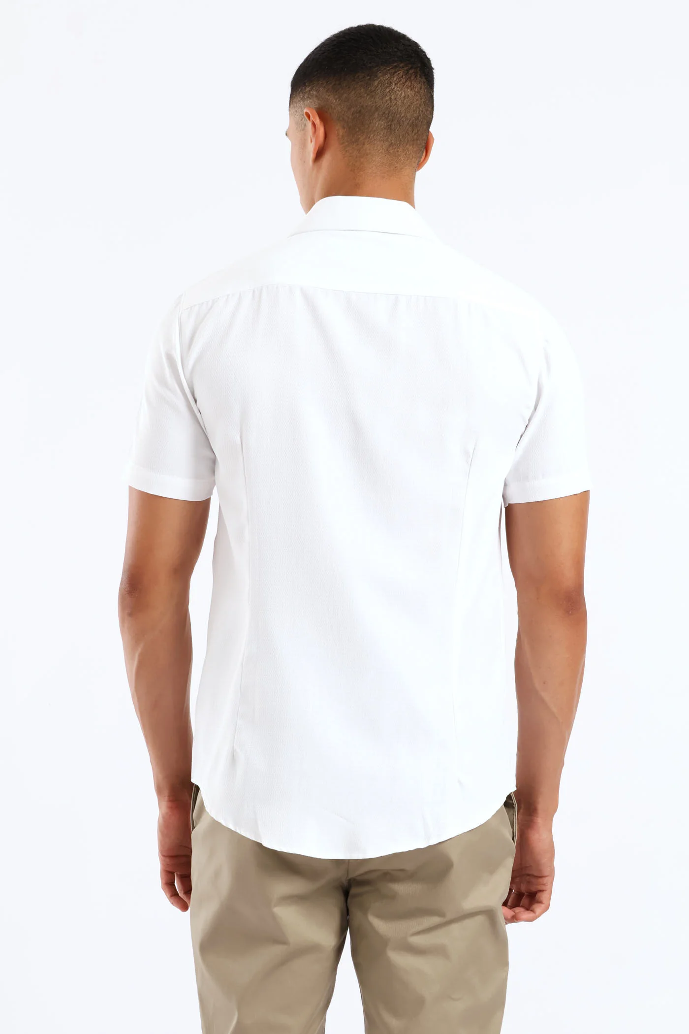 Slim Tonal Diamond Textured Shirt - White - Image 3