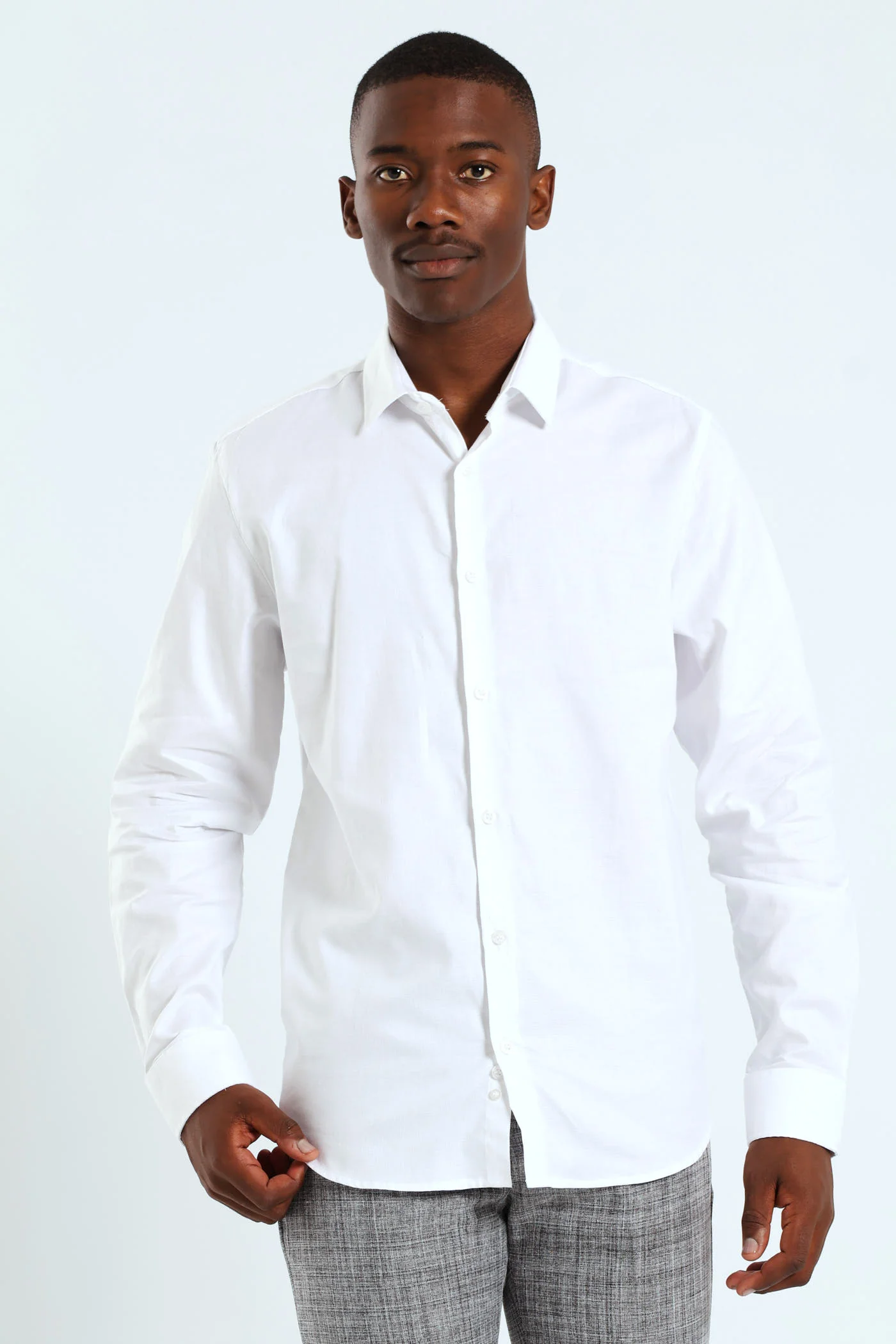 Slim Tonal Textured Long Sleeve Shirt - White - Image 2