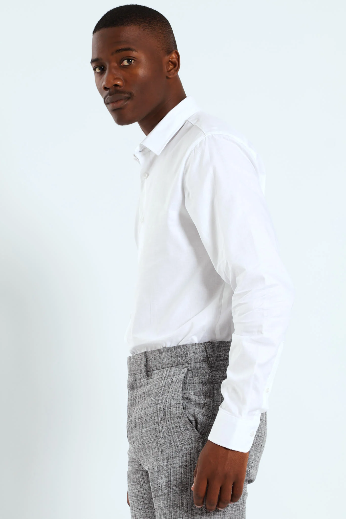 Slim Tonal Textured Long Sleeve Shirt - White - Image 3