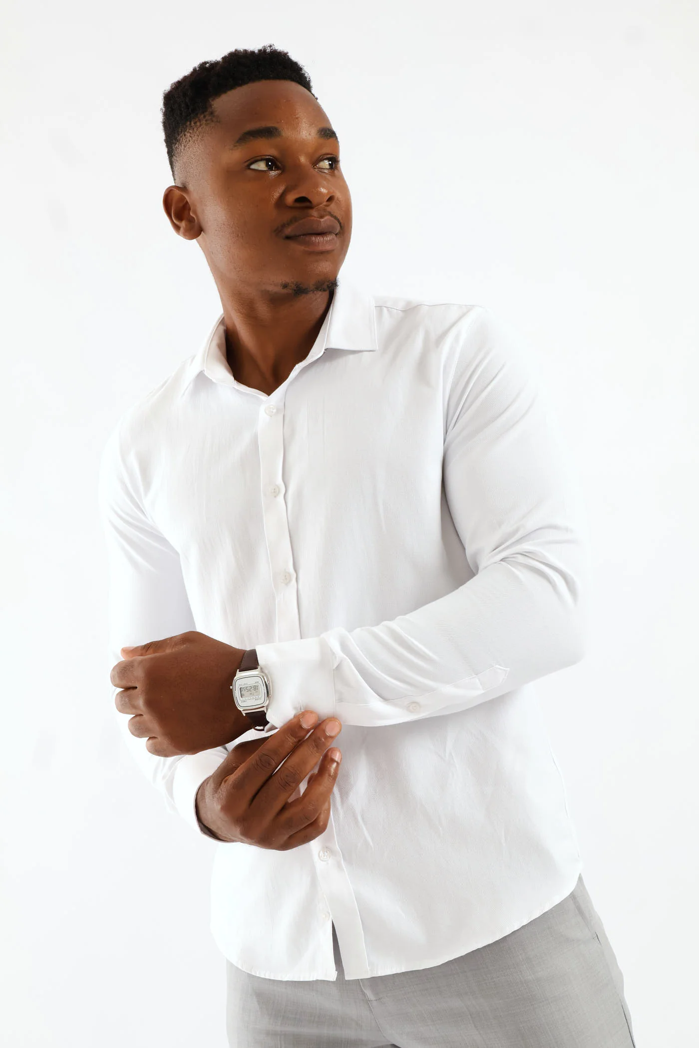 Slim Tonal White Textured Shirt - White - Image 3