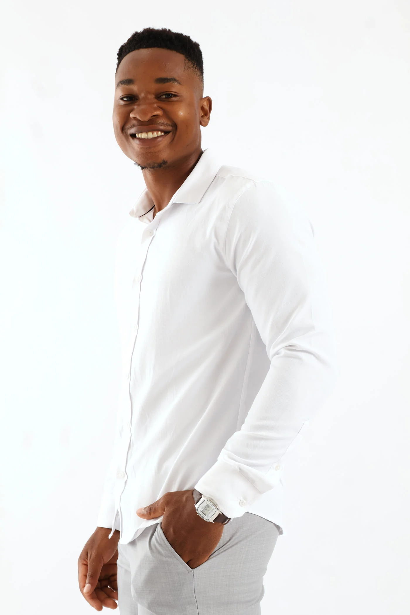 Slim Tonal White Textured Shirt - White - Image 4