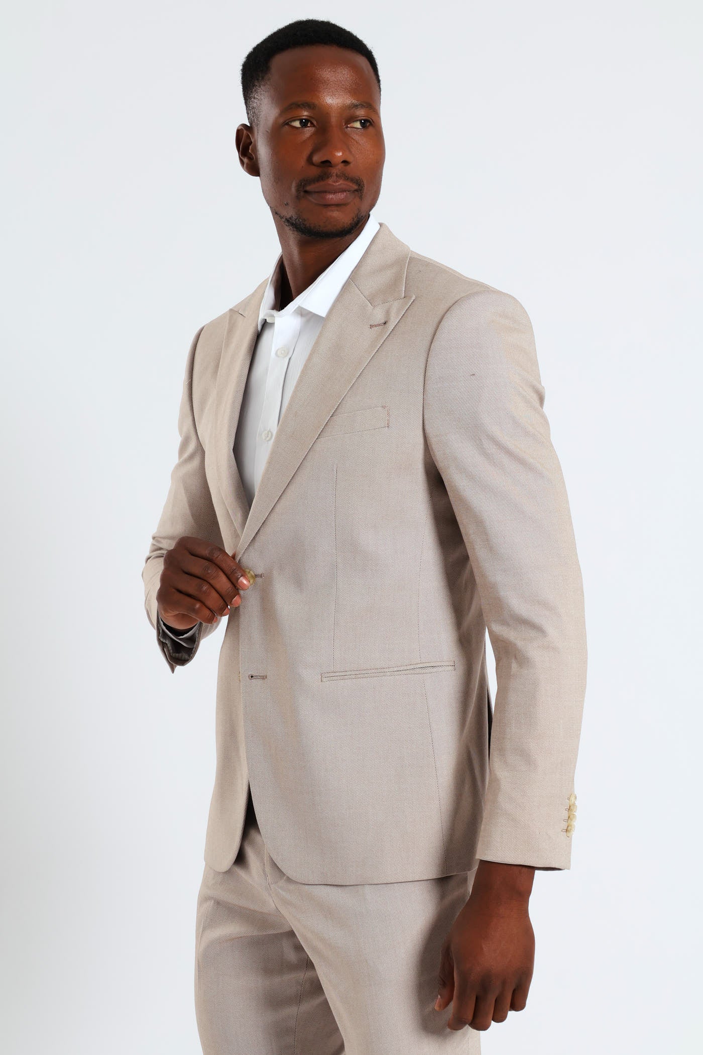 Slim Twill Suit Jacket - Natural - Image 3