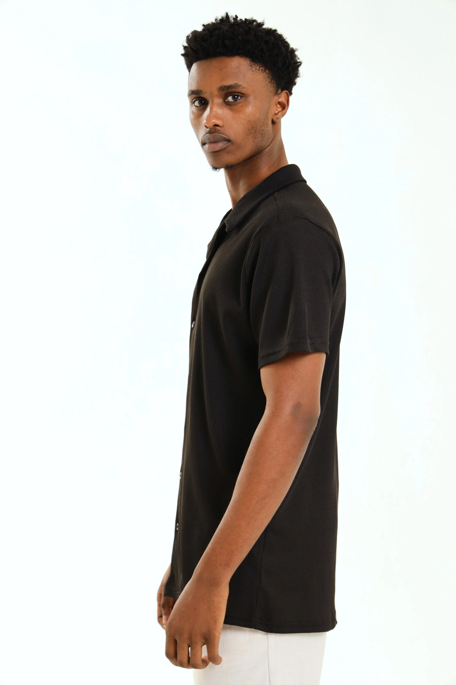 Slim Waffle Shirt - Black - Image 2
