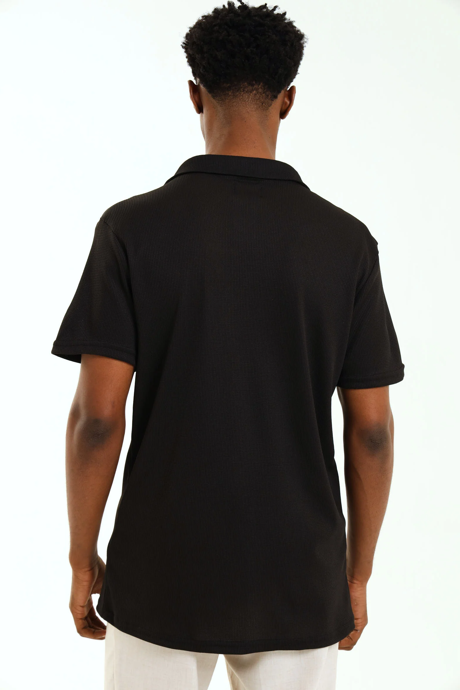 Slim Waffle Shirt - Black - Image 3