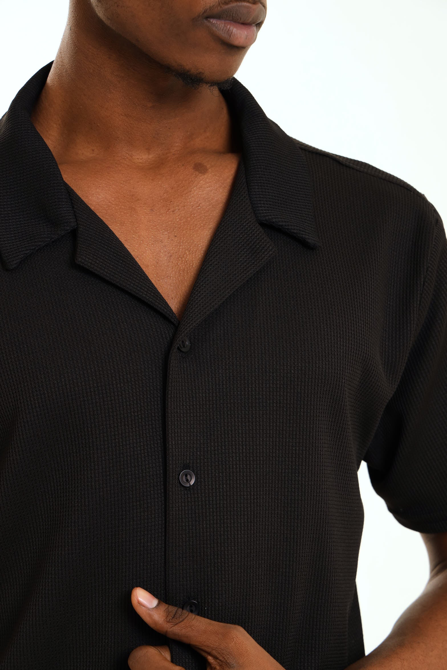 Slim Waffle Shirt - Black - Image 4