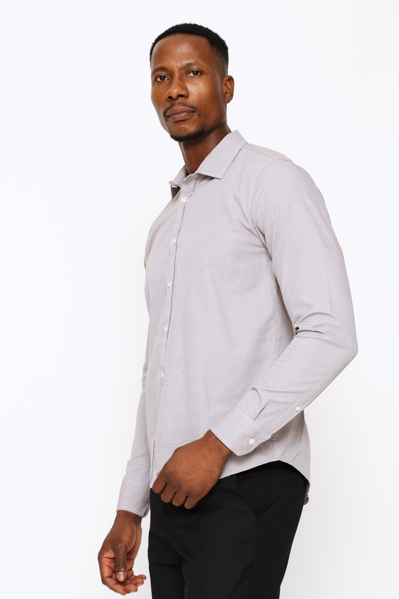 Slim Zig-Zag Textured Shirt - Brown/White - Image 2