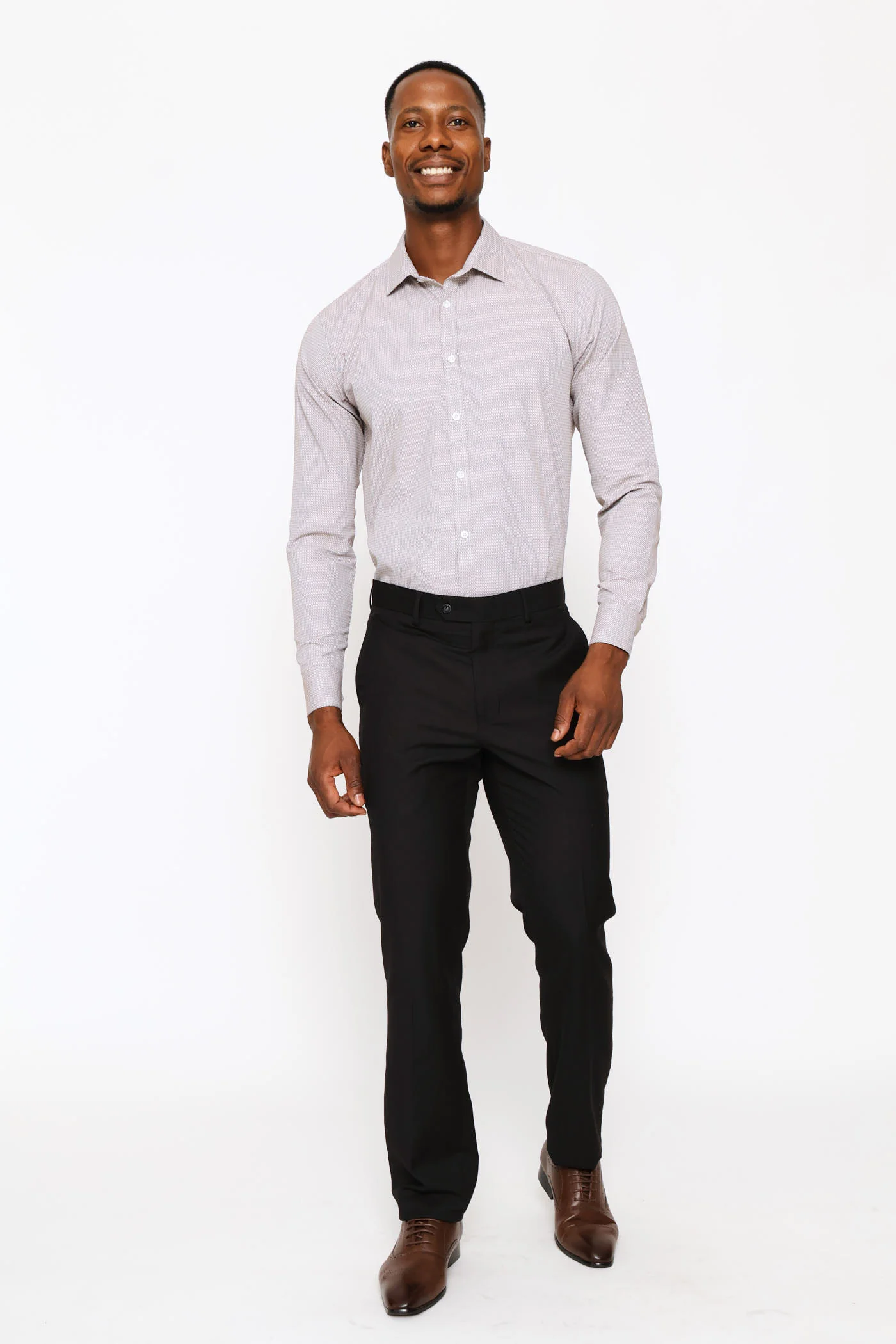 Slim Zig-Zag Textured Shirt - Brown/White - Image 4