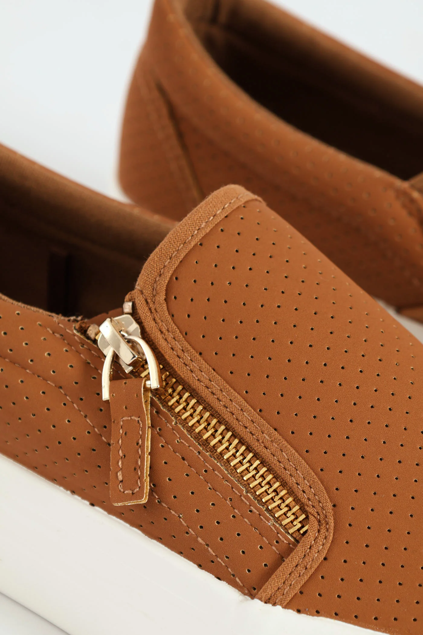 Slip On Platform Sneaker With Zip - Tan - Image 2