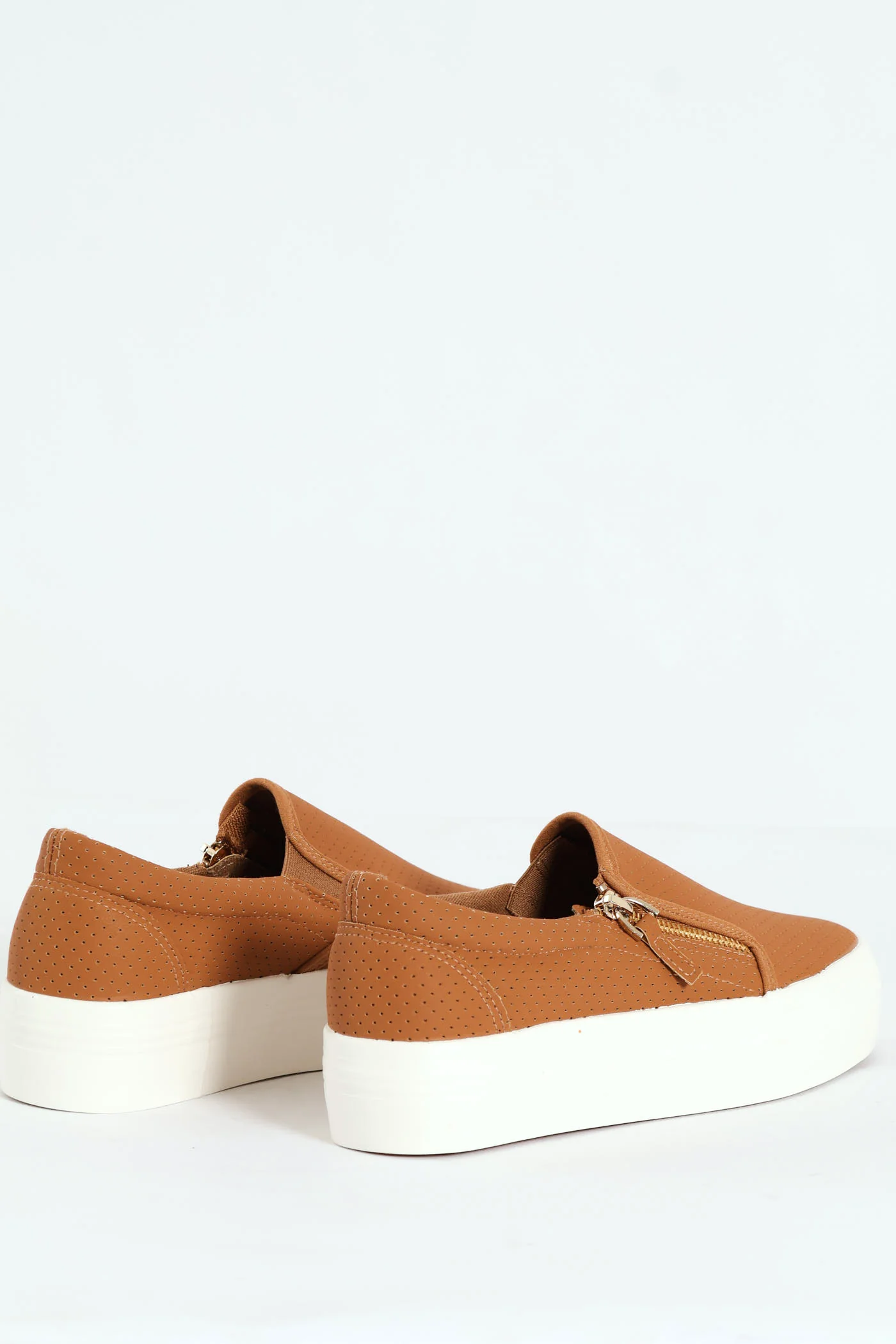 Slip On Platform Sneaker With Zip - Tan - Image 3
