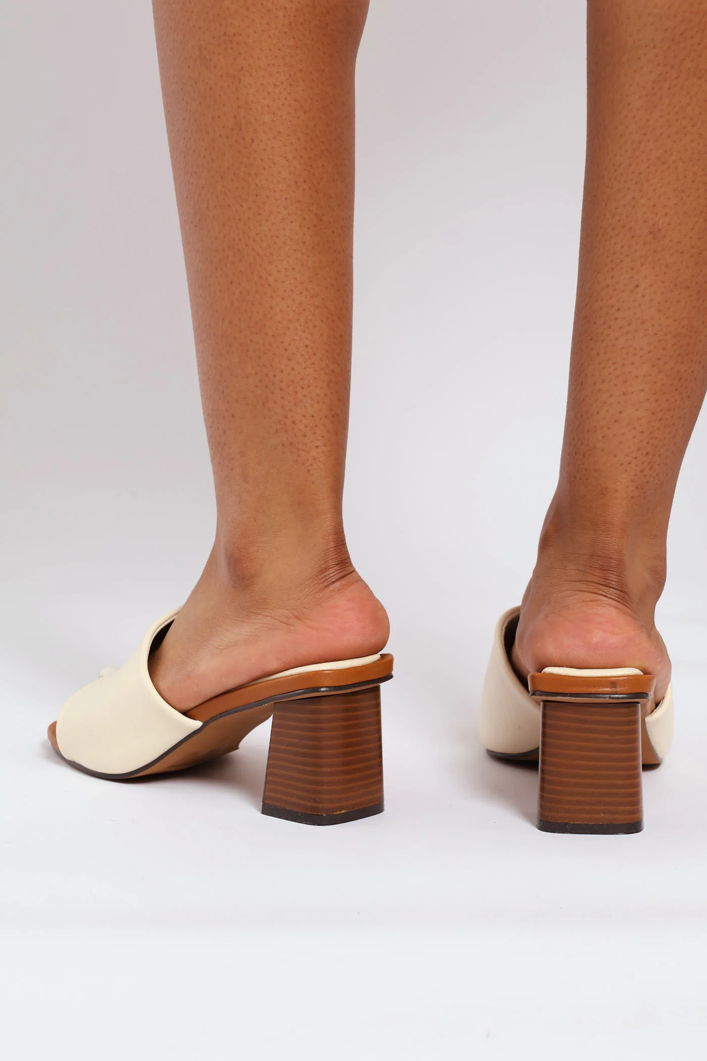 Slip On Wooden Stack Mule Heel - White - Image 4