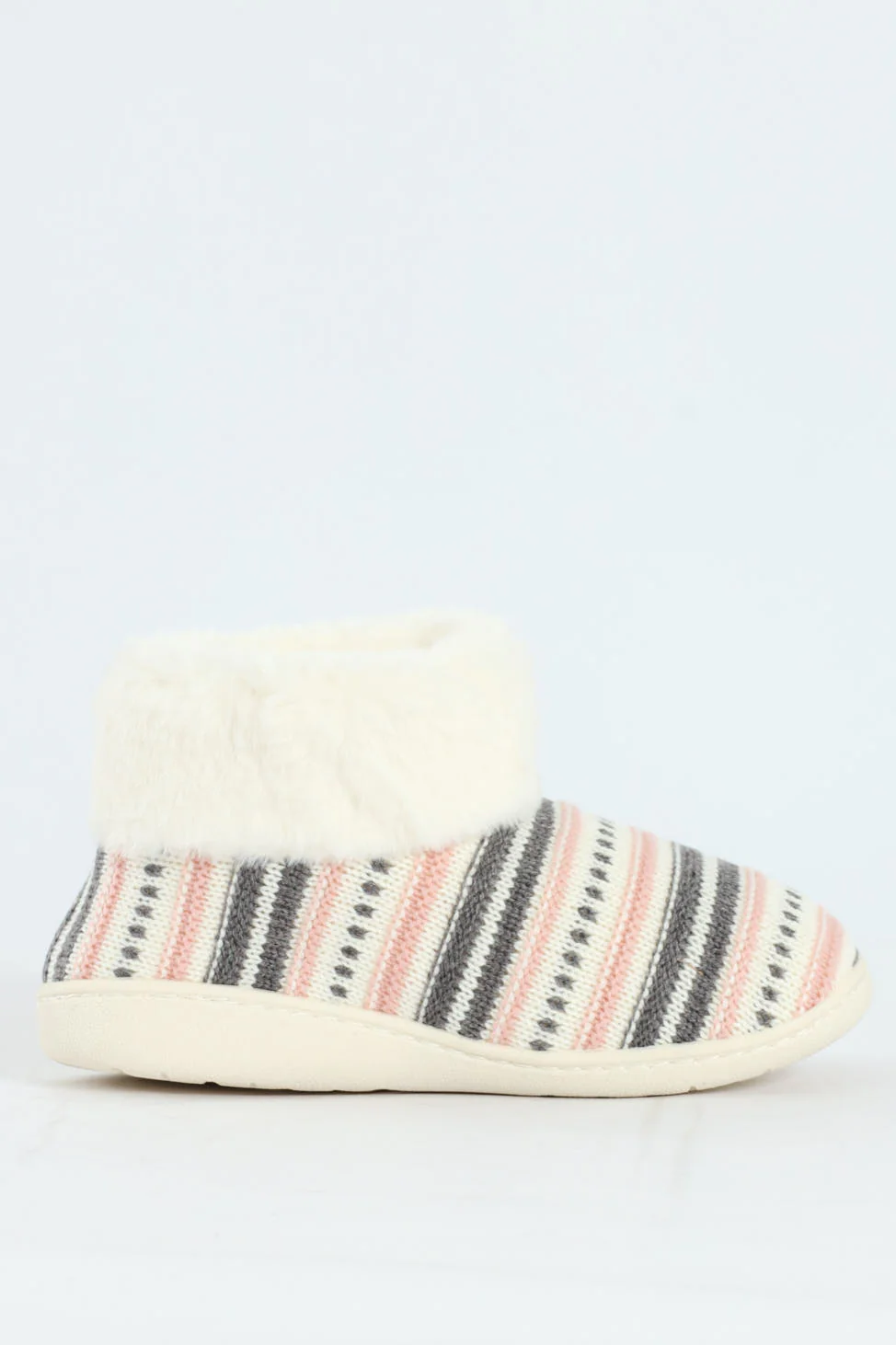 Slipper Bootie With Fur Trim - Cream - Image 2