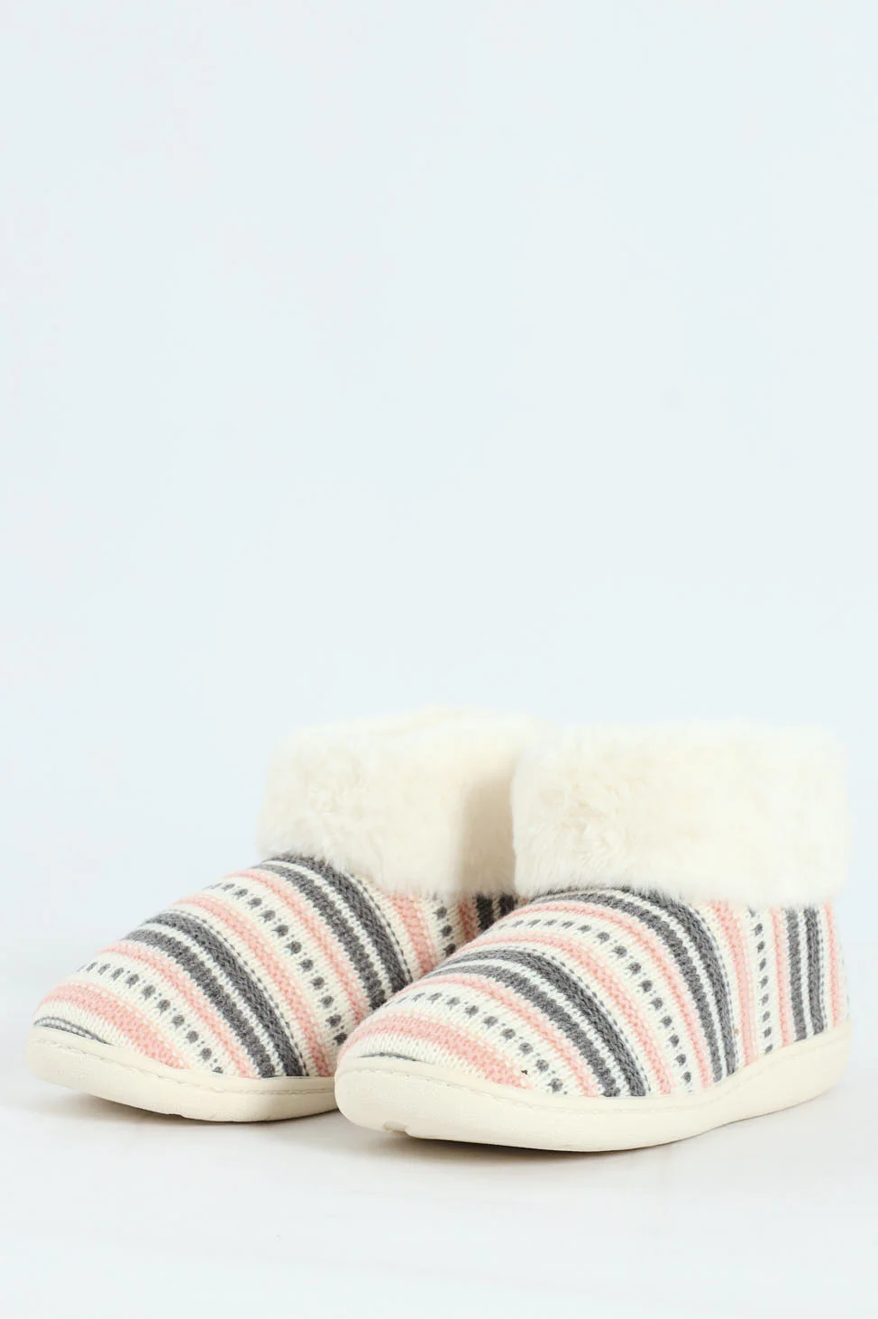 Slipper Bootie With Fur Trim - Cream - Image 3