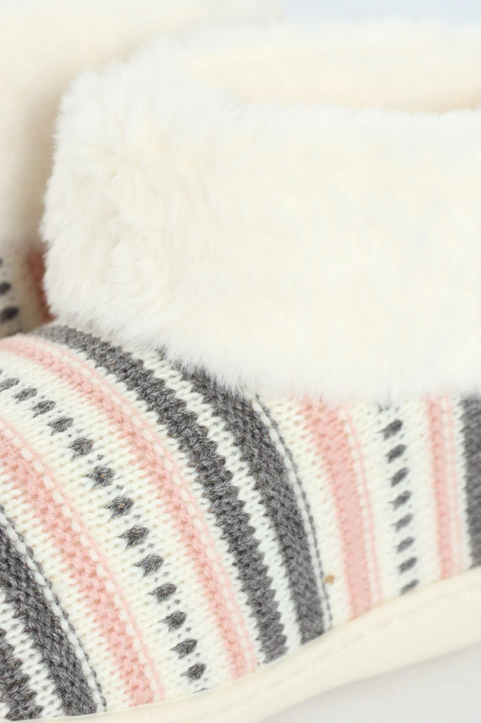 Slipper Bootie With Fur Trim - Cream - Image 5