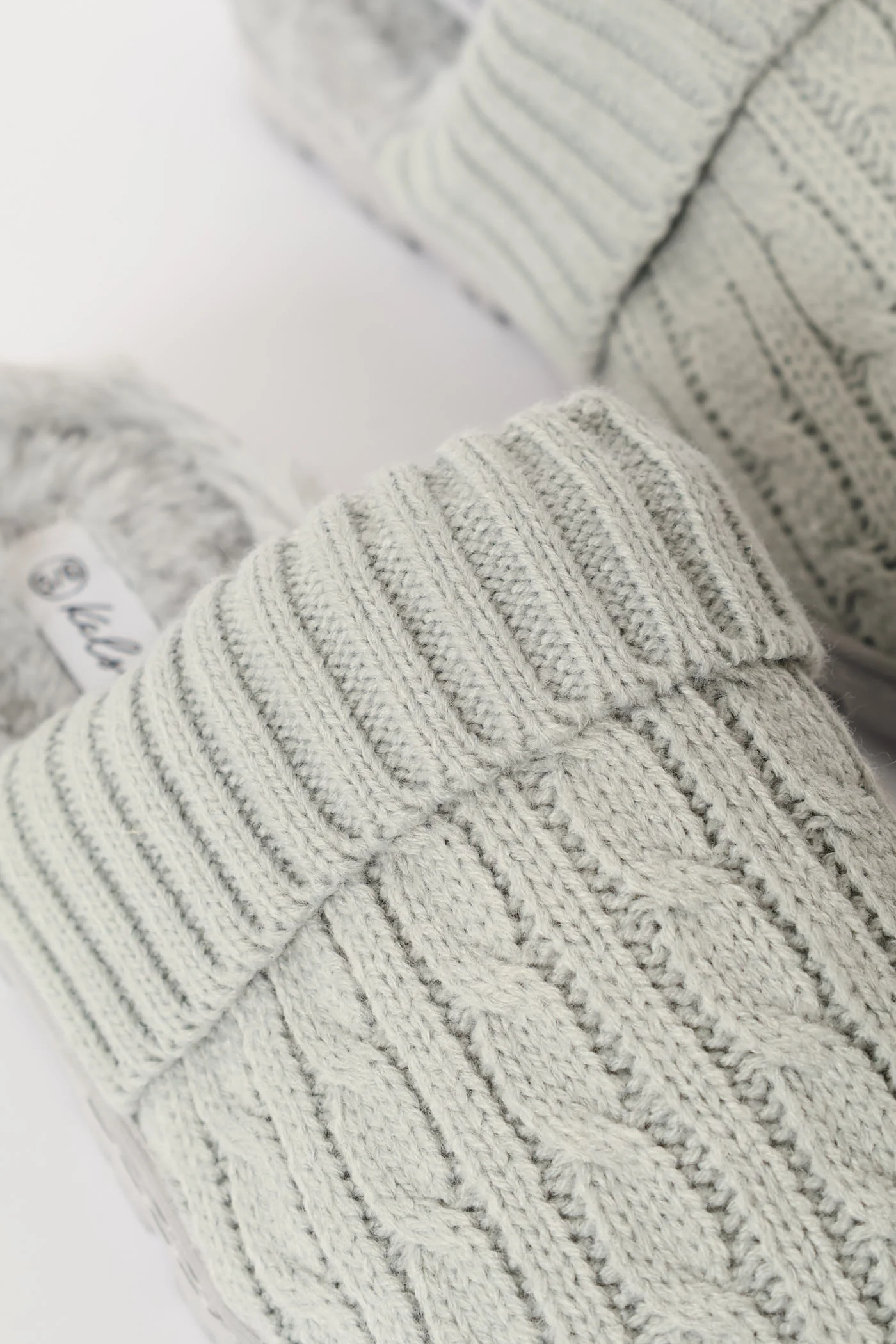 Cable Knit Detail Slipper - Grey - Image 2