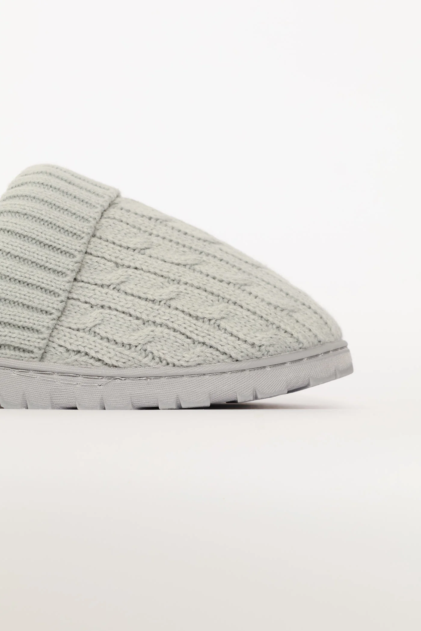 Cable Knit Detail Slipper - Grey - Image 5