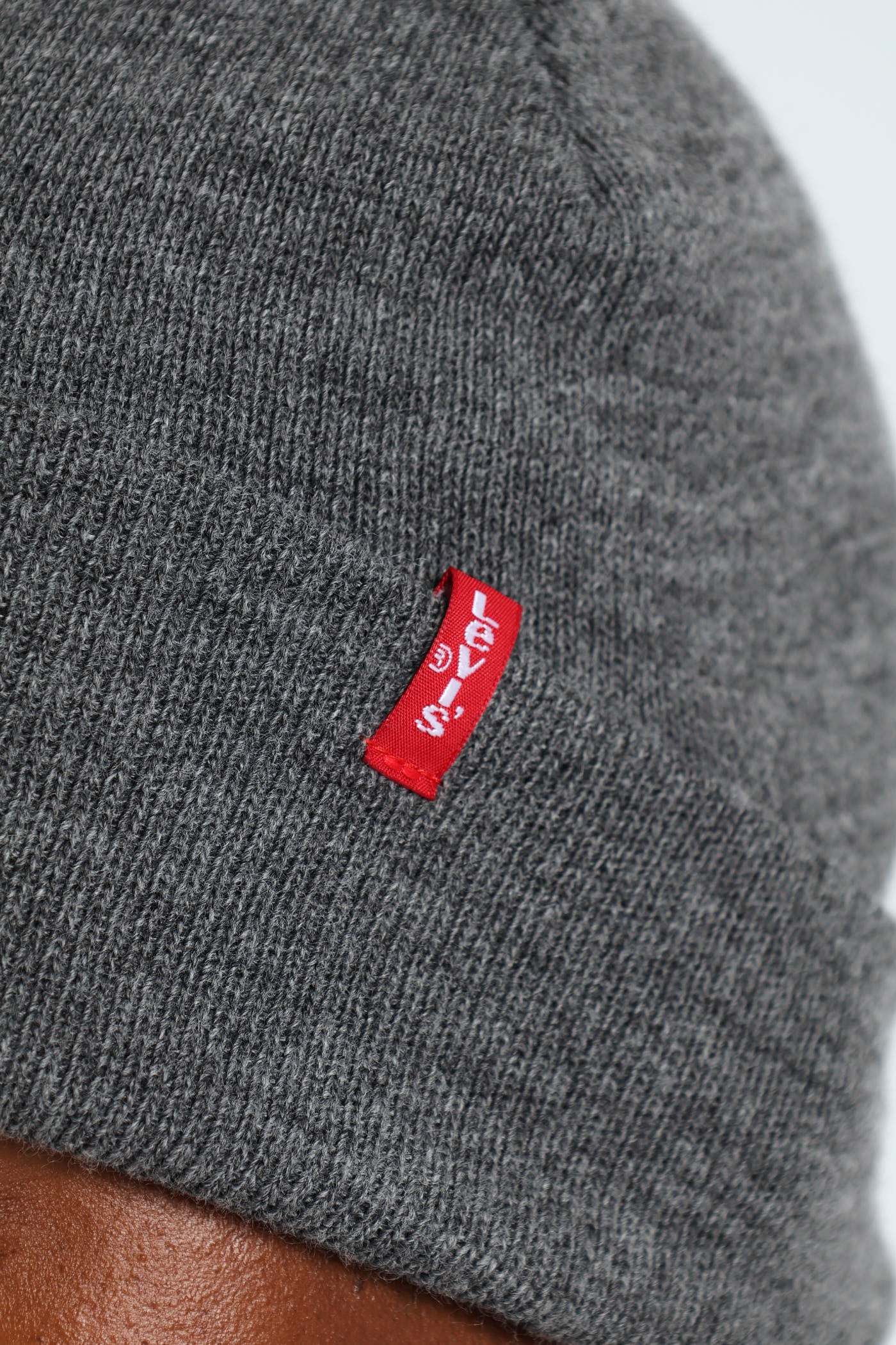 Slouchy Red Tab Beanie - Grey Melange - Image 2