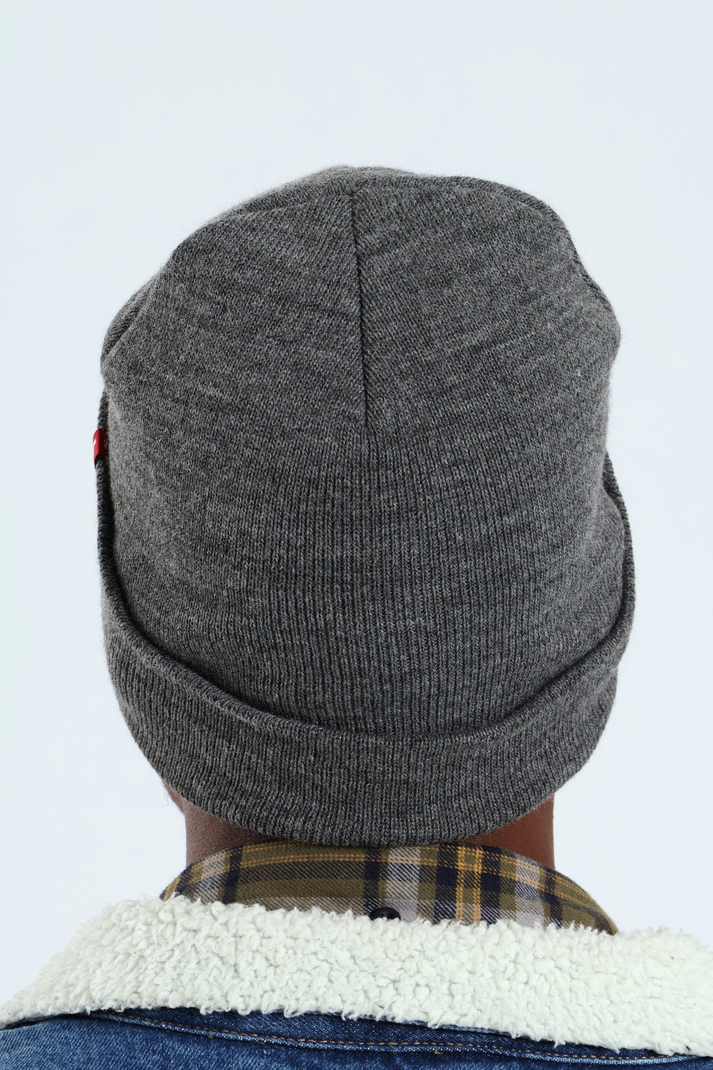 Slouchy Red Tab Beanie - Grey Melange - Image 3