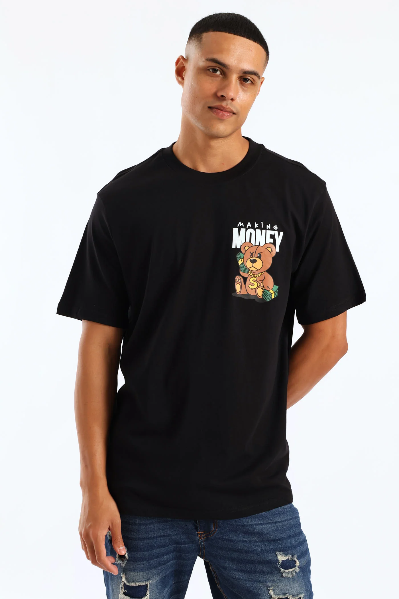 Small Money Teddy Front Print Tee - Black - Image 3