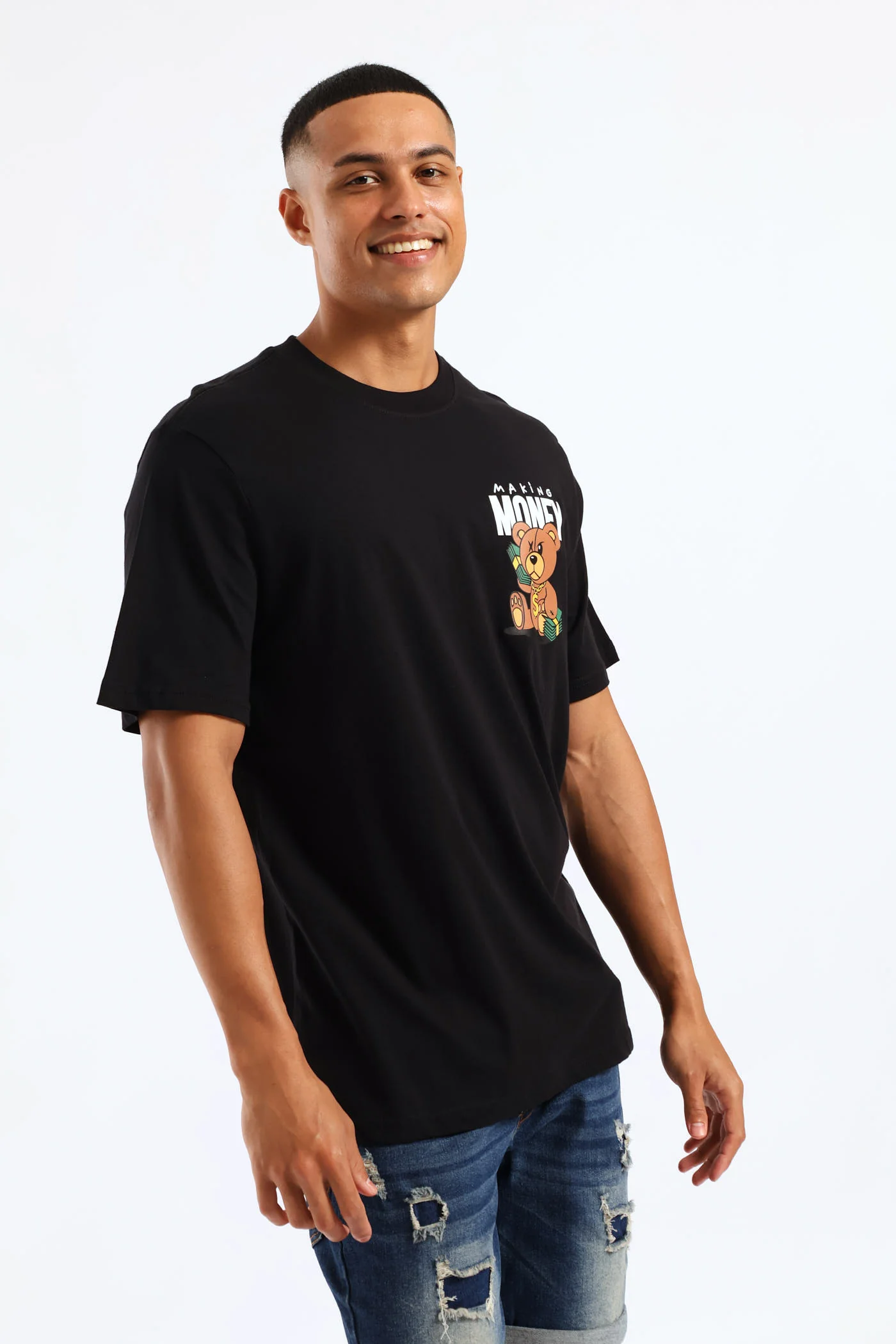 Small Money Teddy Front Print Tee - Black - Image 4