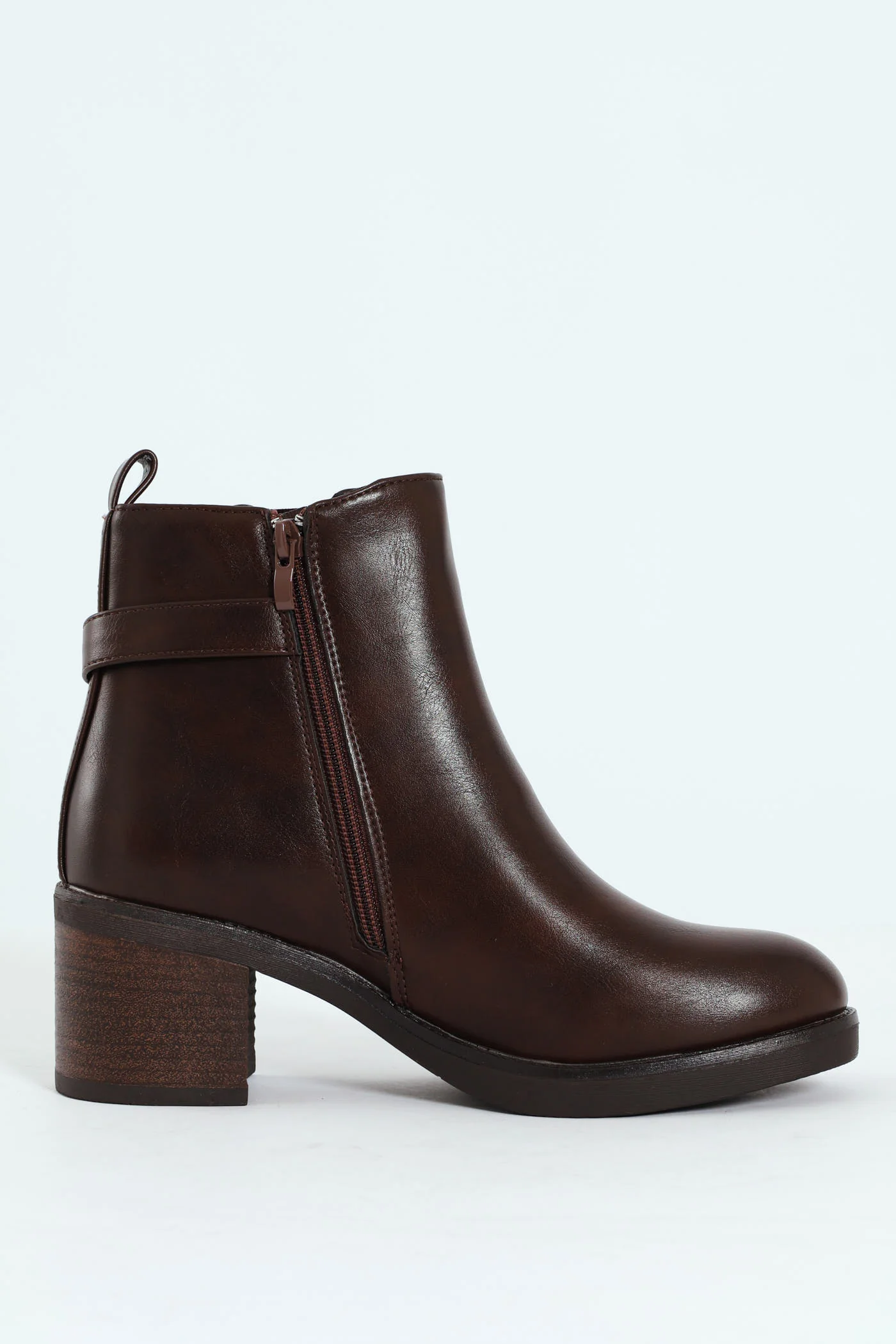 Smart Ankle Boot With Ankle Buckle - Brown - Image 6