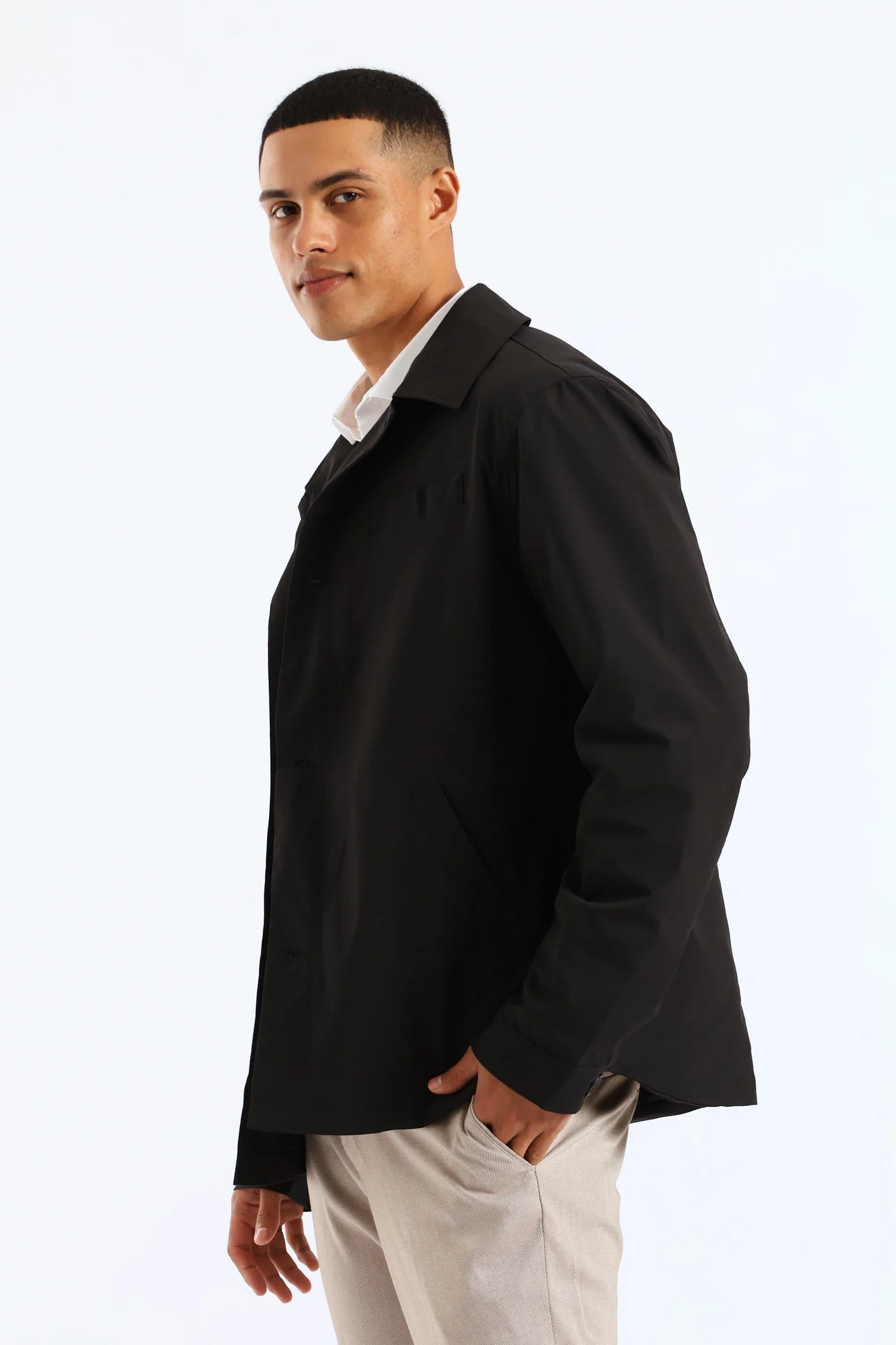 Smart Button Through Lined Shacket - Black - Image 3