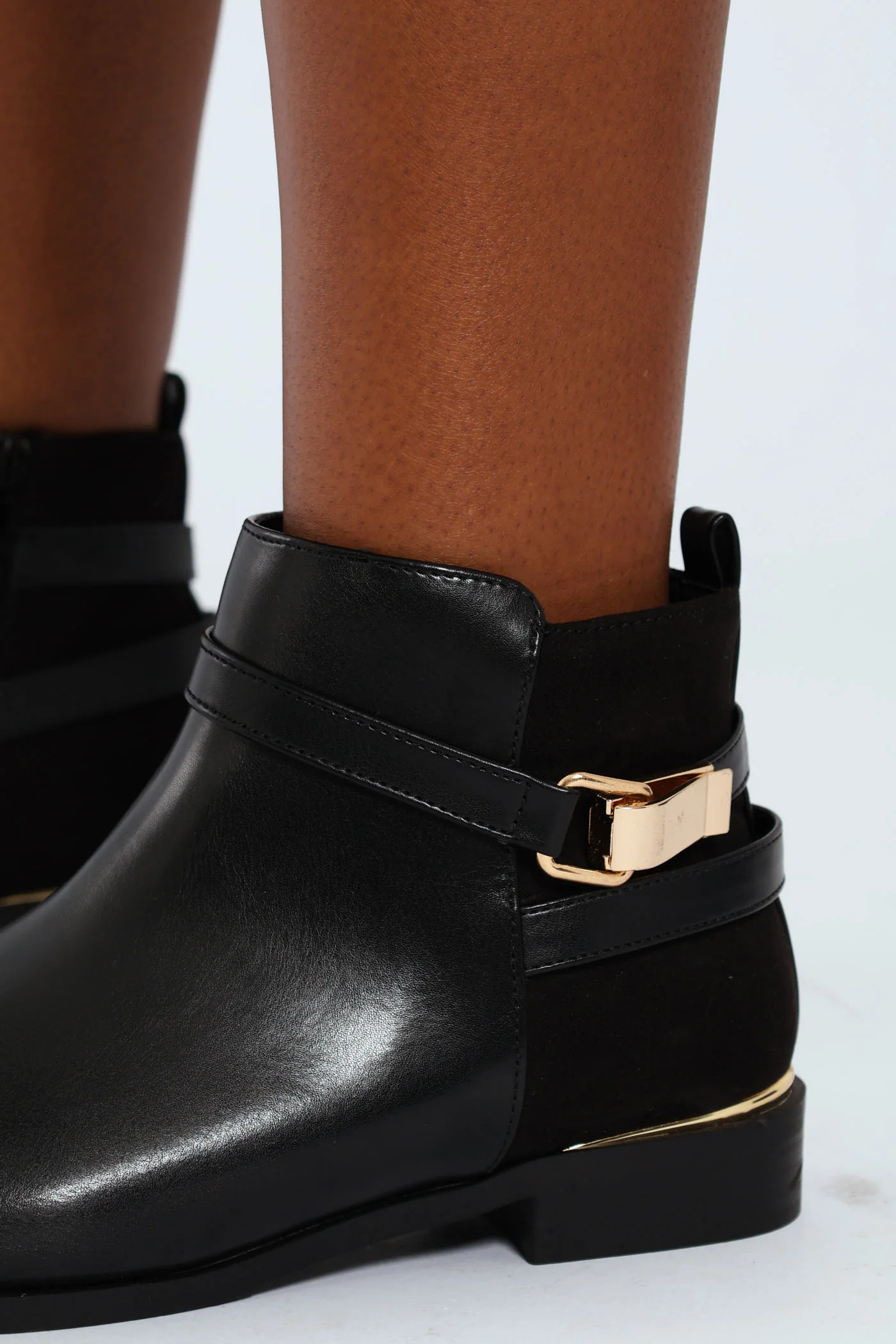 Smart Flat Chelsea Boot With Gold Buckle Trim - Black - Image 2