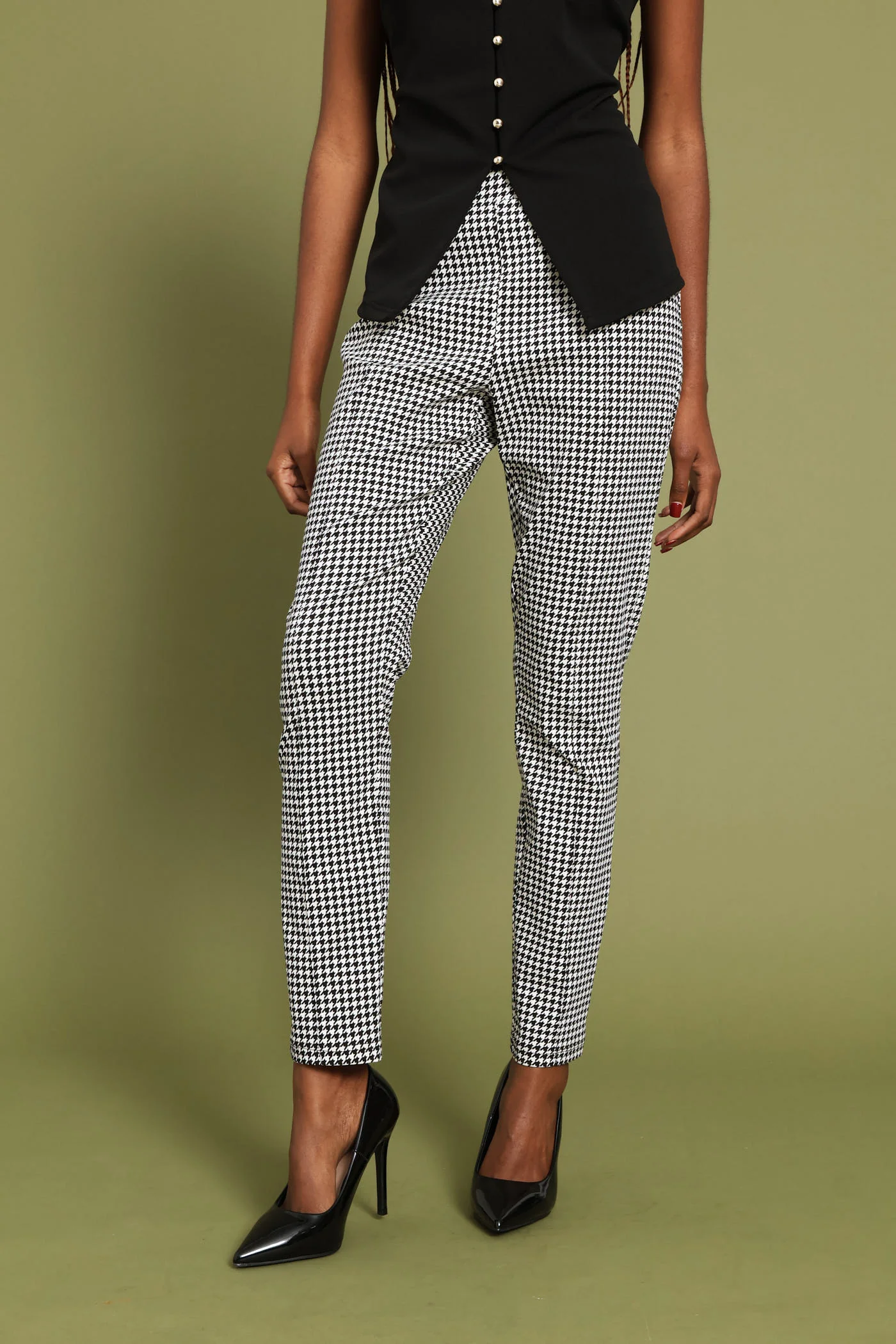 Smart Houndstooth Skinny Pant - Black/White - Image 2