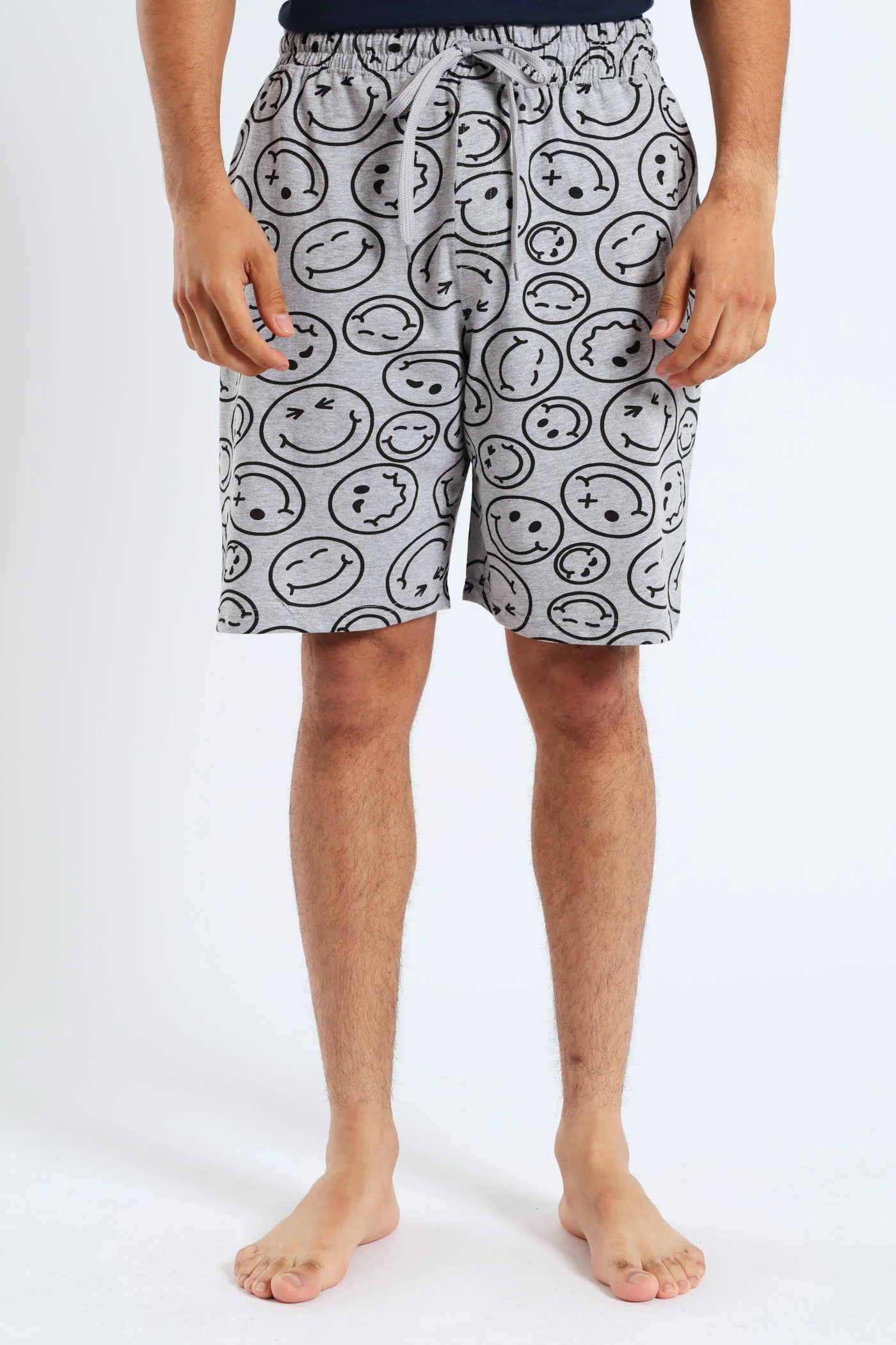 Smiley Faces Print Knit Shorts - Grey Melange - Image 4
