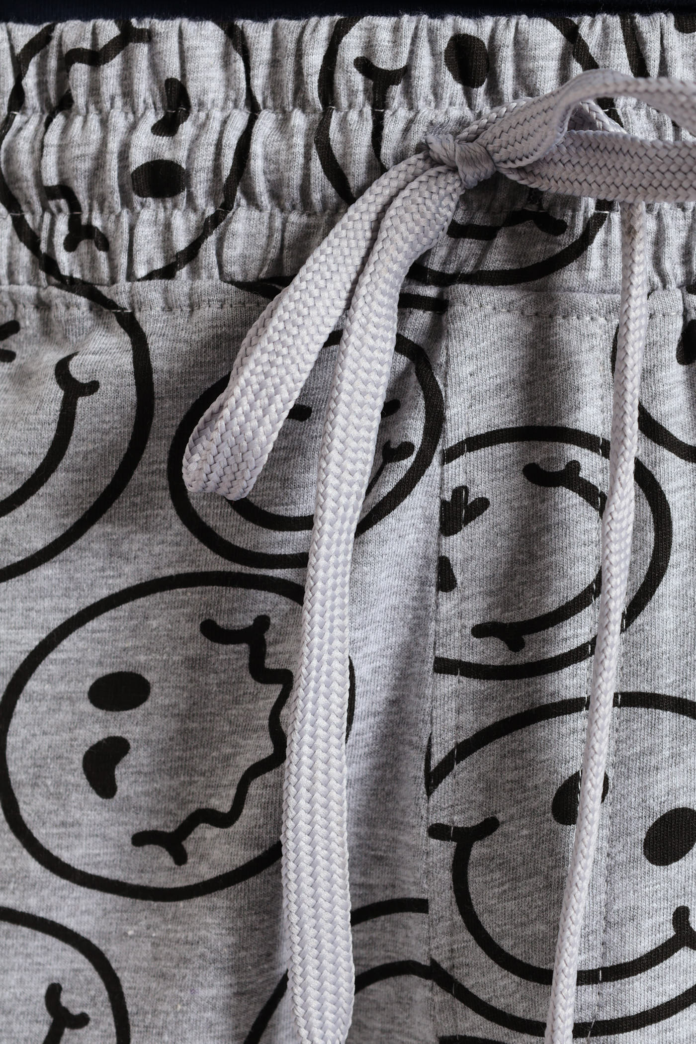 Smiley Faces Print Knit Shorts - Grey Melange - Image 5