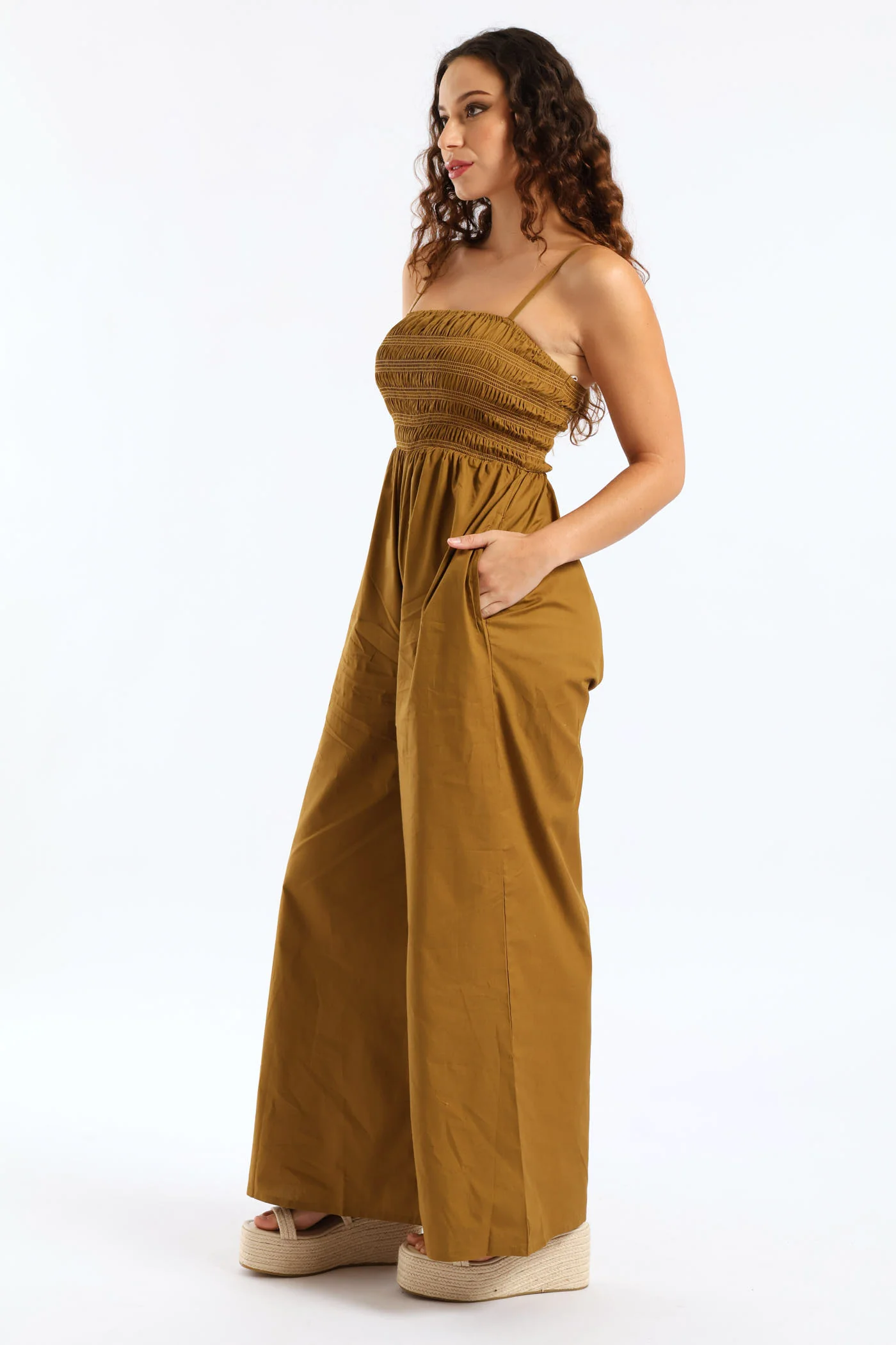 Smock Jumpsuit With Pockets - Tobacco - Image 3