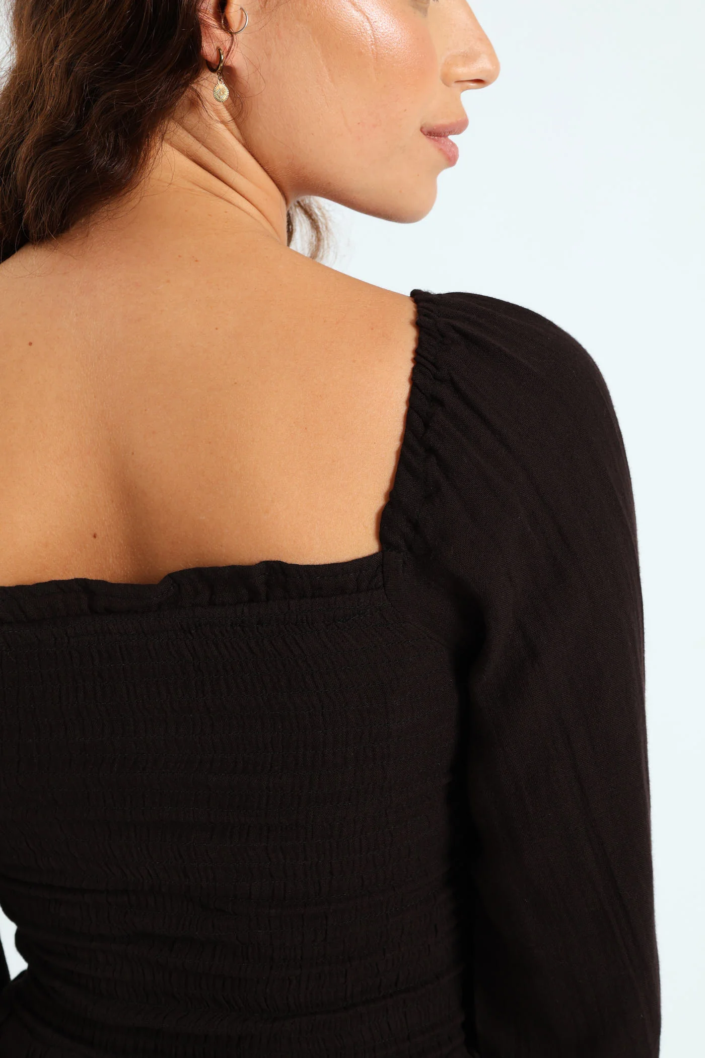 Smock Square Neck Top - Black - Image 2