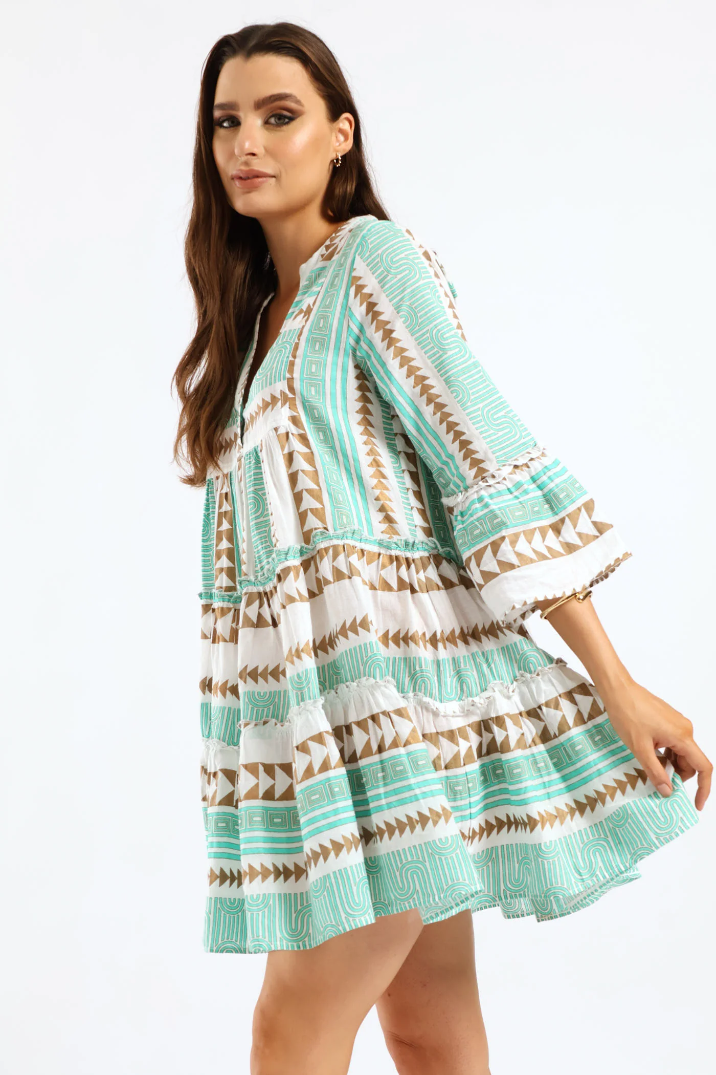 Smocked Chest Elasticated Cap Sleeve Dress - Multi - Image 2