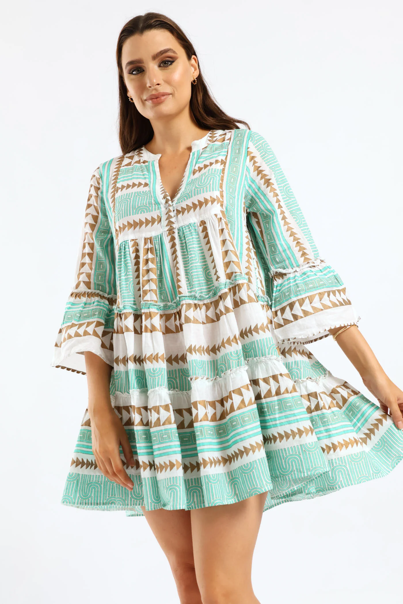 Smocked Chest Elasticated Cap Sleeve Dress - Multi - Image 3