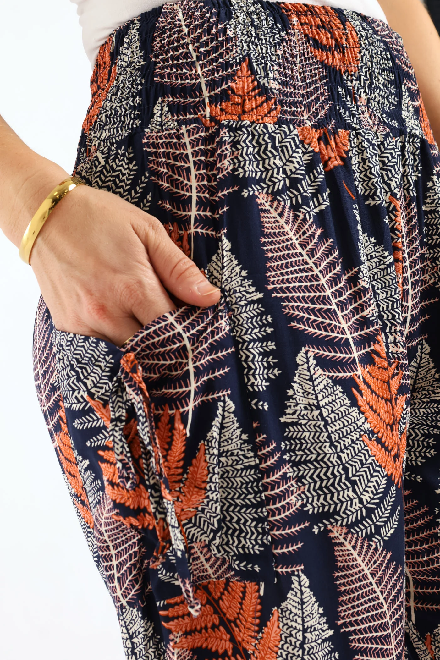 Smocked Waistband & Hem Harem Pant - Navy - Image 2