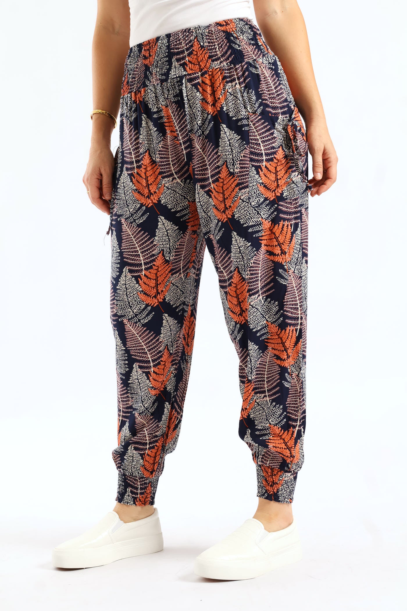 Smocked Waistband & Hem Harem Pant - Navy - Image 3