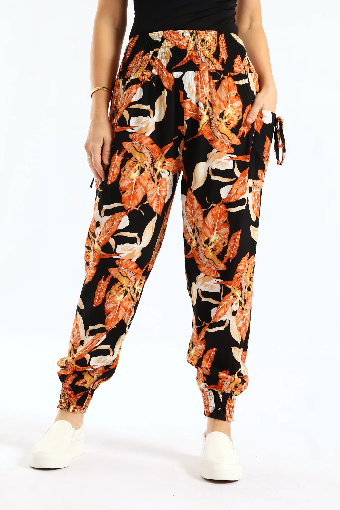Smocked Waistband & Hem Harem Pant - Orange - Image 2