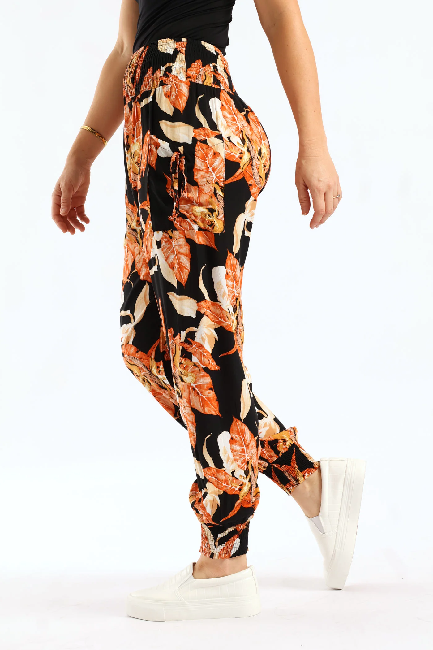Smocked Waistband & Hem Harem Pant - Orange - Image 4