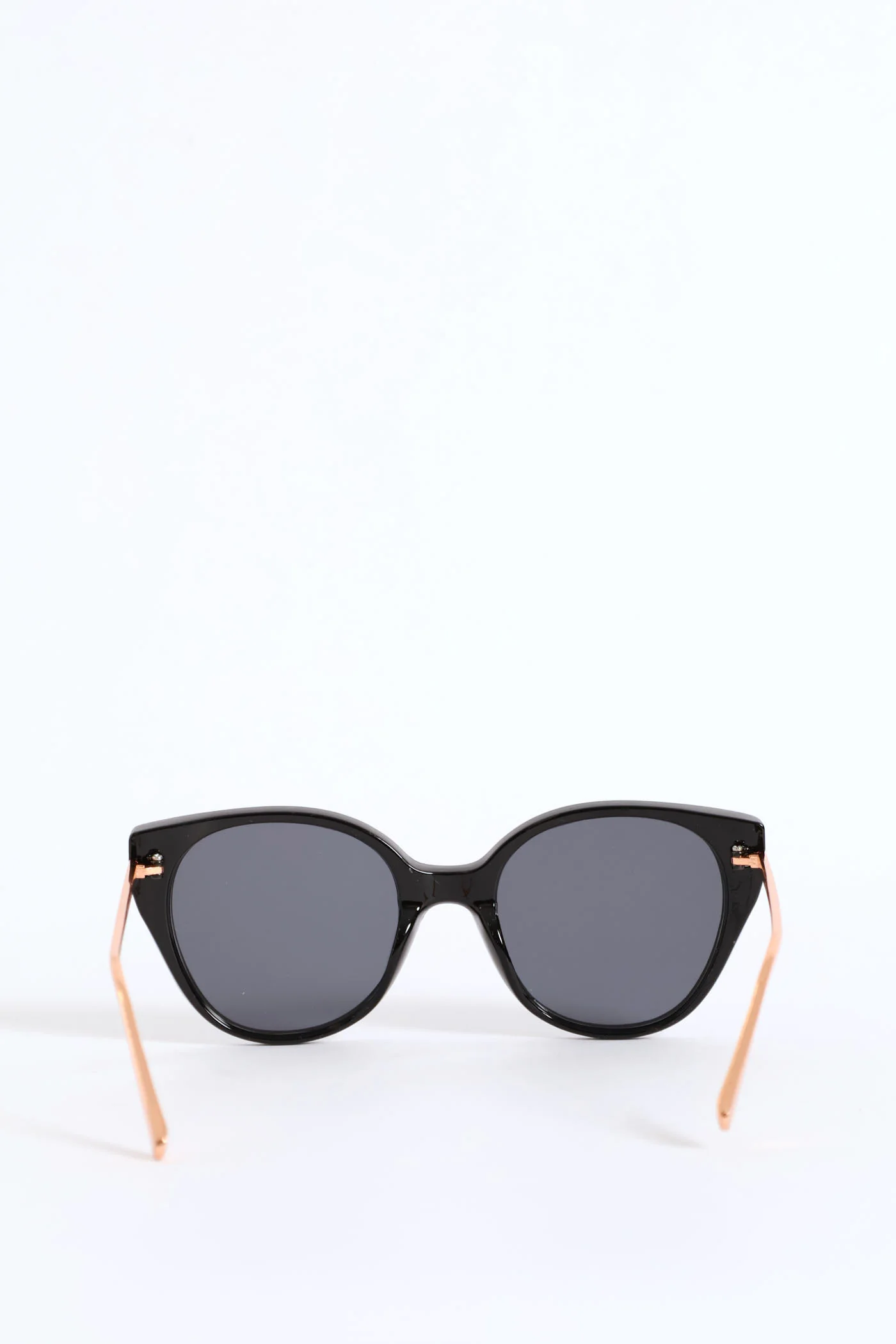 Smoke Lense Rounded Cateye Temple Sunglasses - Black - Image 4