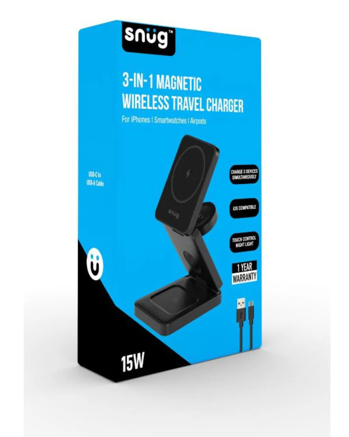3-in-1 Wireless Travel Charger 15w Black ios - Image 2