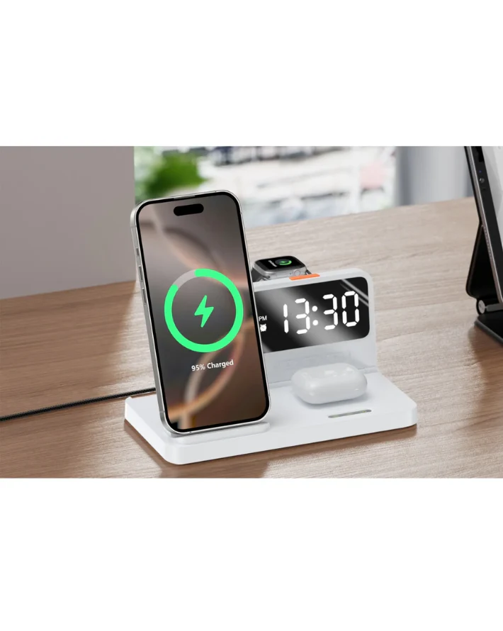 4-in-1 15w Hybrid Wireless Charger Stand - White - Image 2