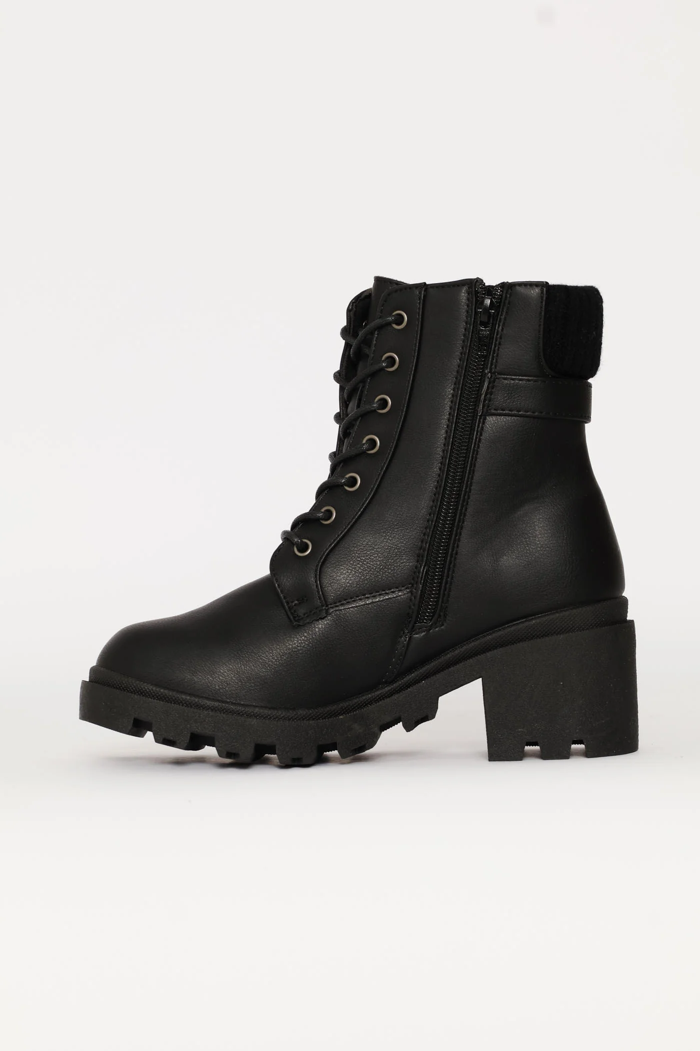 Sock Detail Trim Buckle Chunky Military Boot - Black - Image 3