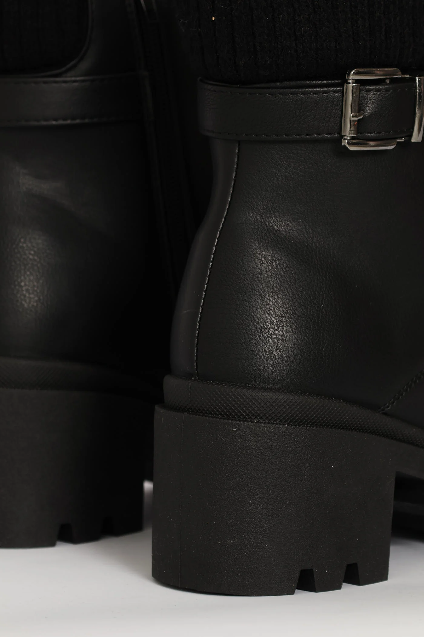 Sock Detail Trim Buckle Chunky Military Boot - Black - Image 4