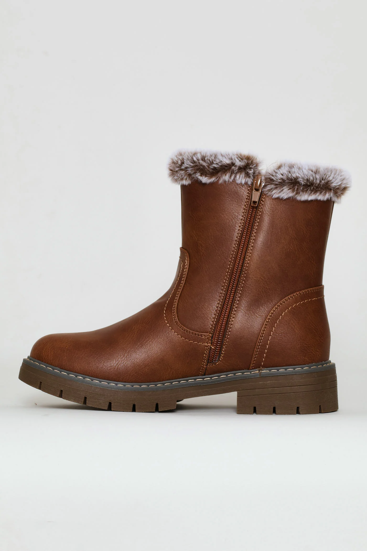 Soft Carol Fur Trim Boot - Brown - Image 4